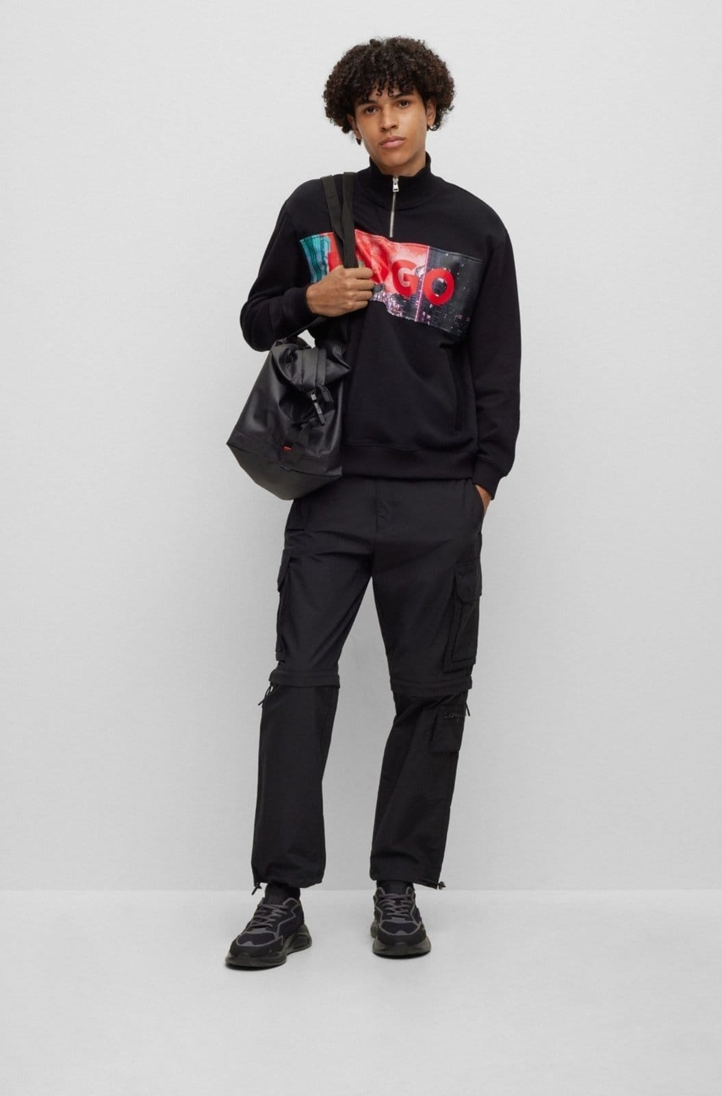 Vista 2 Moletom De Algodão Felpudo Com Fecho De Zíper E Arte Do Logotipo HUGO preto