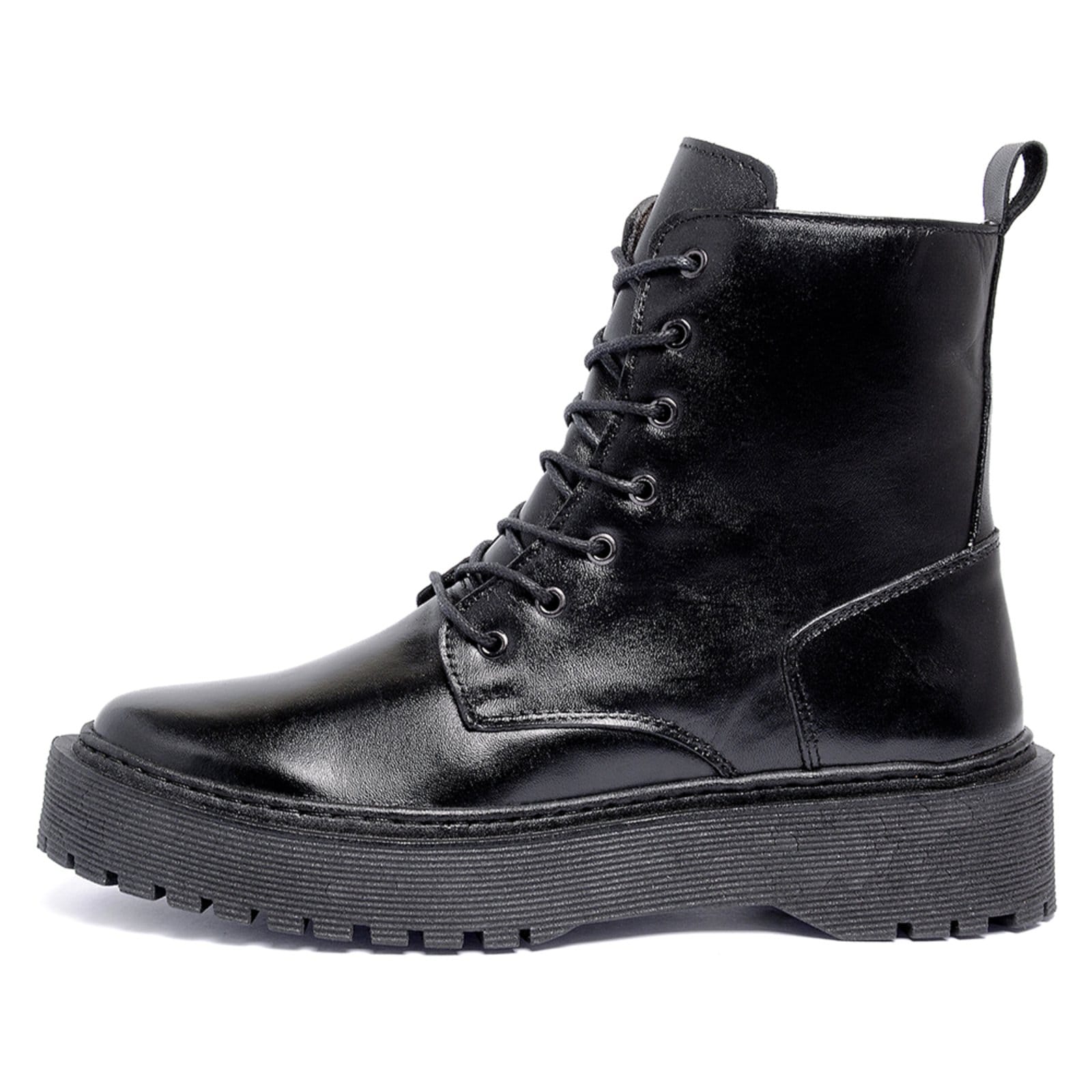 Bota Coturno Feminino Ferrile em Couro Cadarço e Zíper Preta