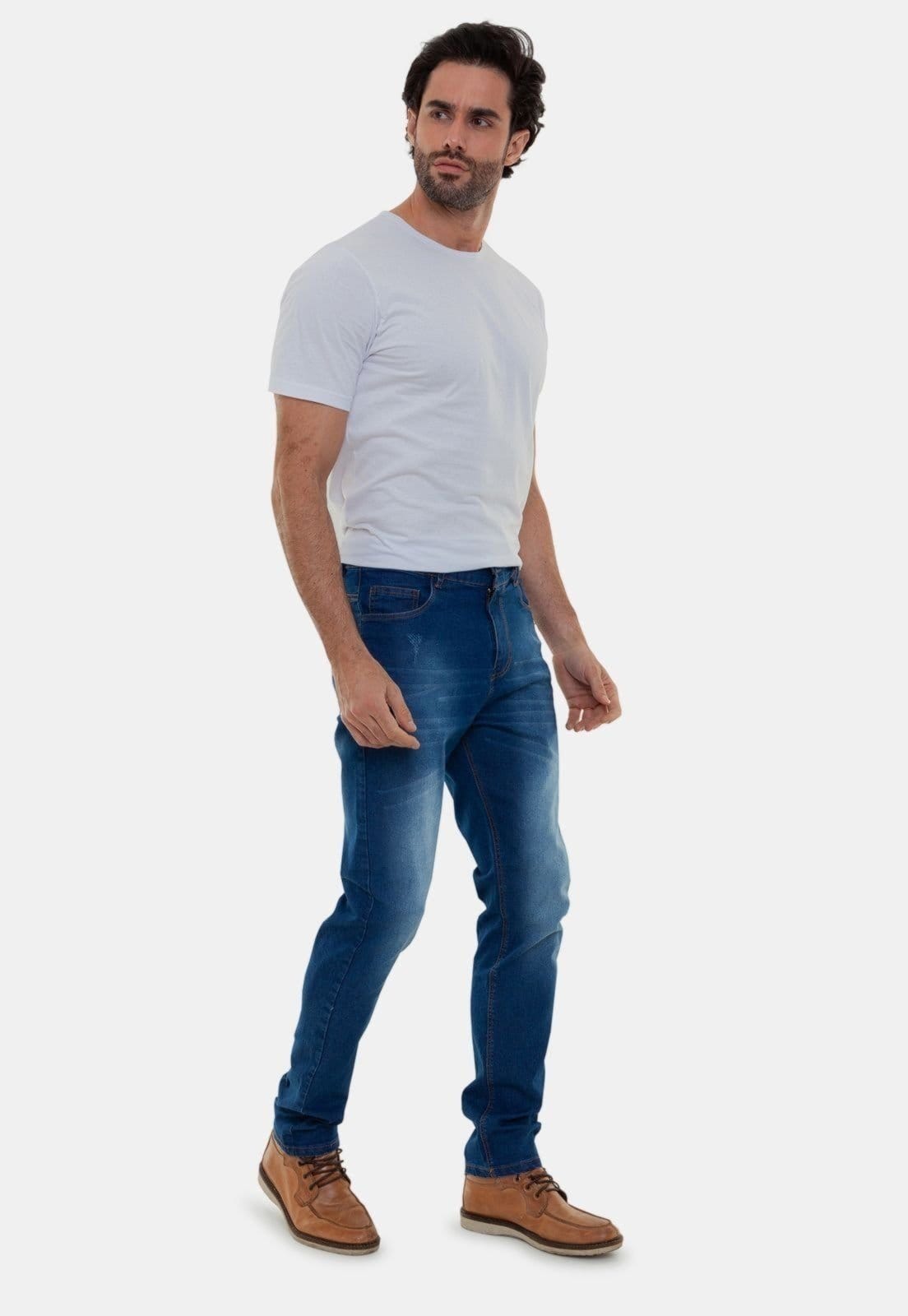 Vista 2 Calça Jeans Masculina Versatti Reta Slim Lavagem Escuro Los Angeles B Versatti Jeans azul