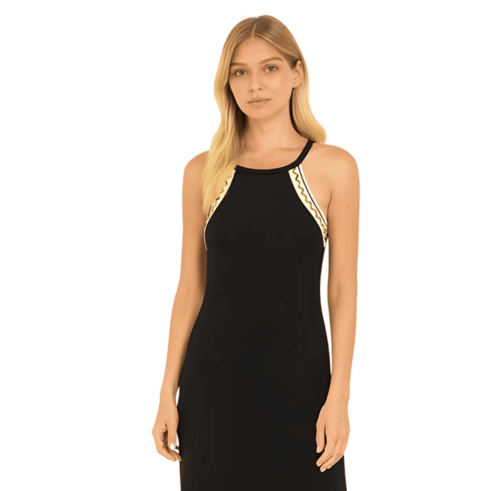 Vista 2 Vestido Midi Canelado Alças Retilíneas Lez a Lez preto