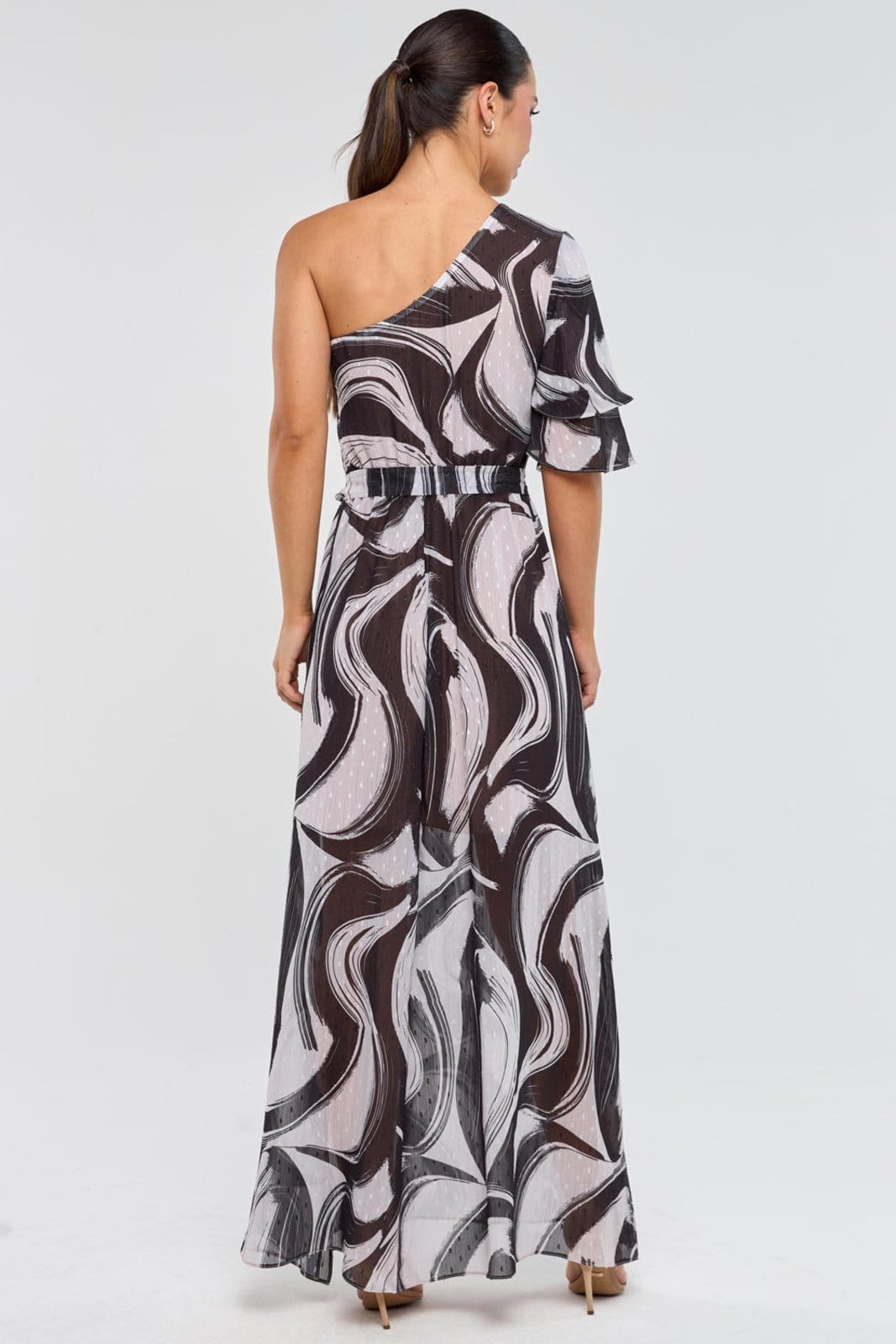 Vestido Longo PKS Um Ombro Só Estampa Wave