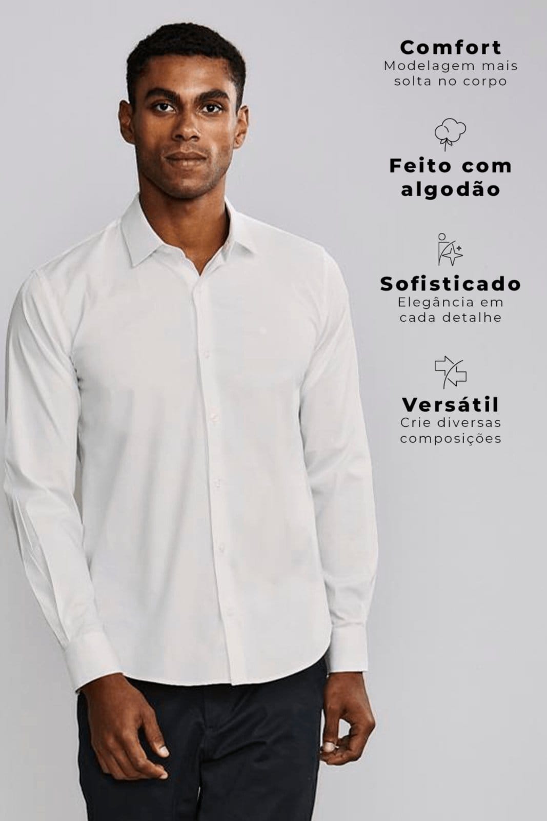 Vista 2 HIGHSTIL Camisa Lisa Comfort - Off White HIGHSTIL bege white