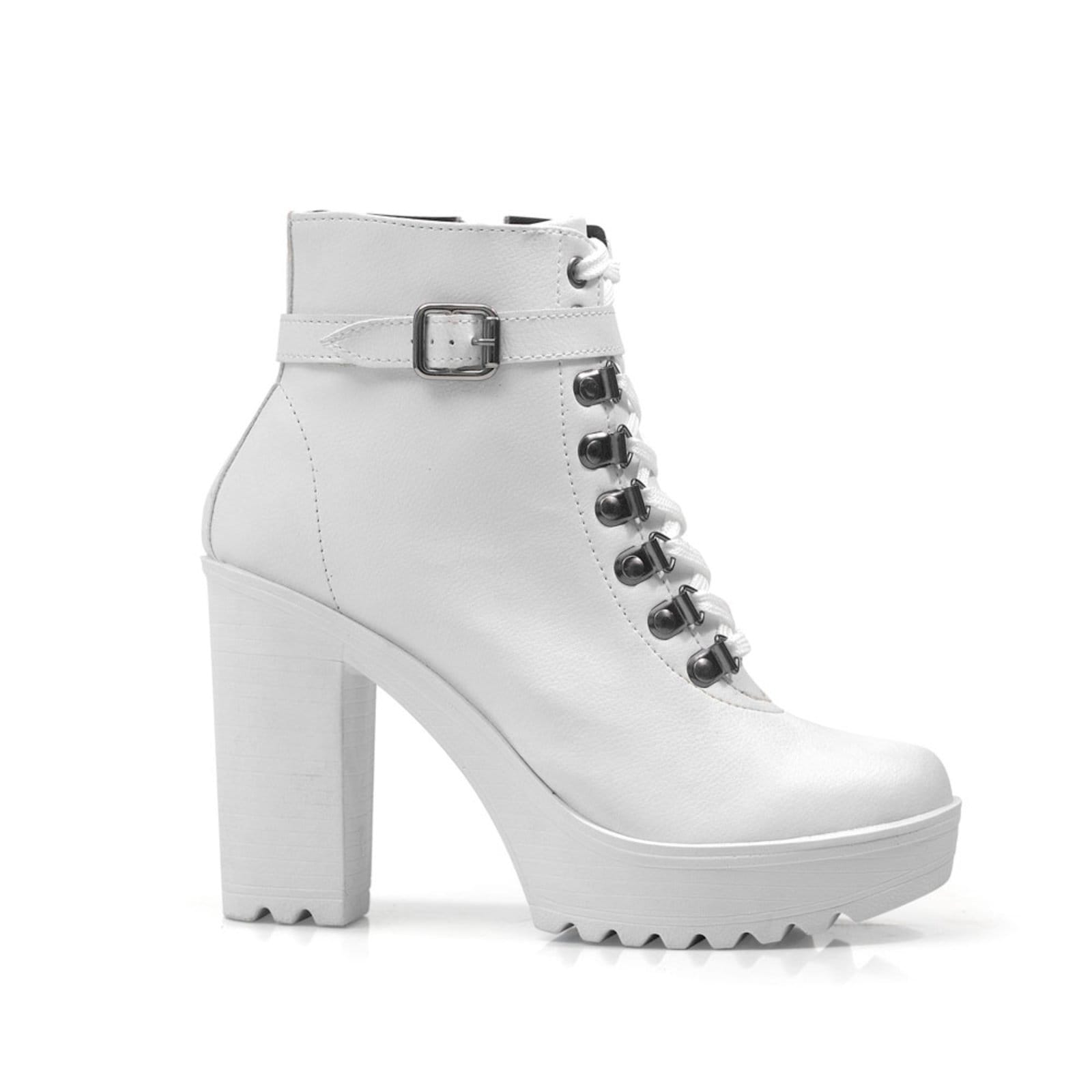 Vista 2 Bota Feminina Tratorada Coturno Fivela Branca Lavini Shoes branco
