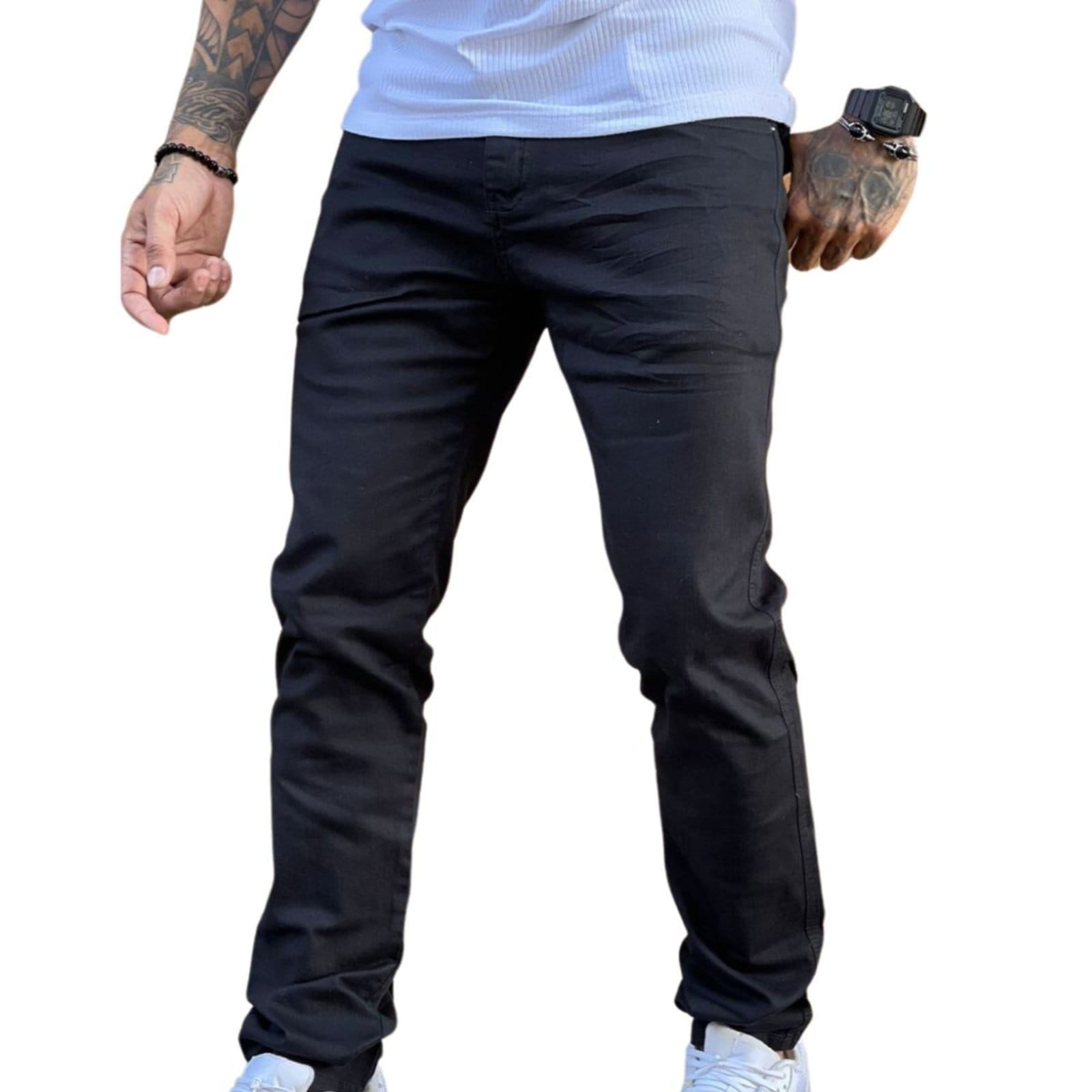 Calça Masculina Preta Sarja Perna Justa