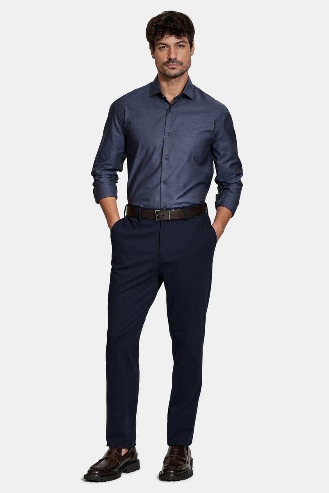 Vista 2 Camisa Aramis Slim Manga Longa Algodão Pima Marinho Aramis azul marinho