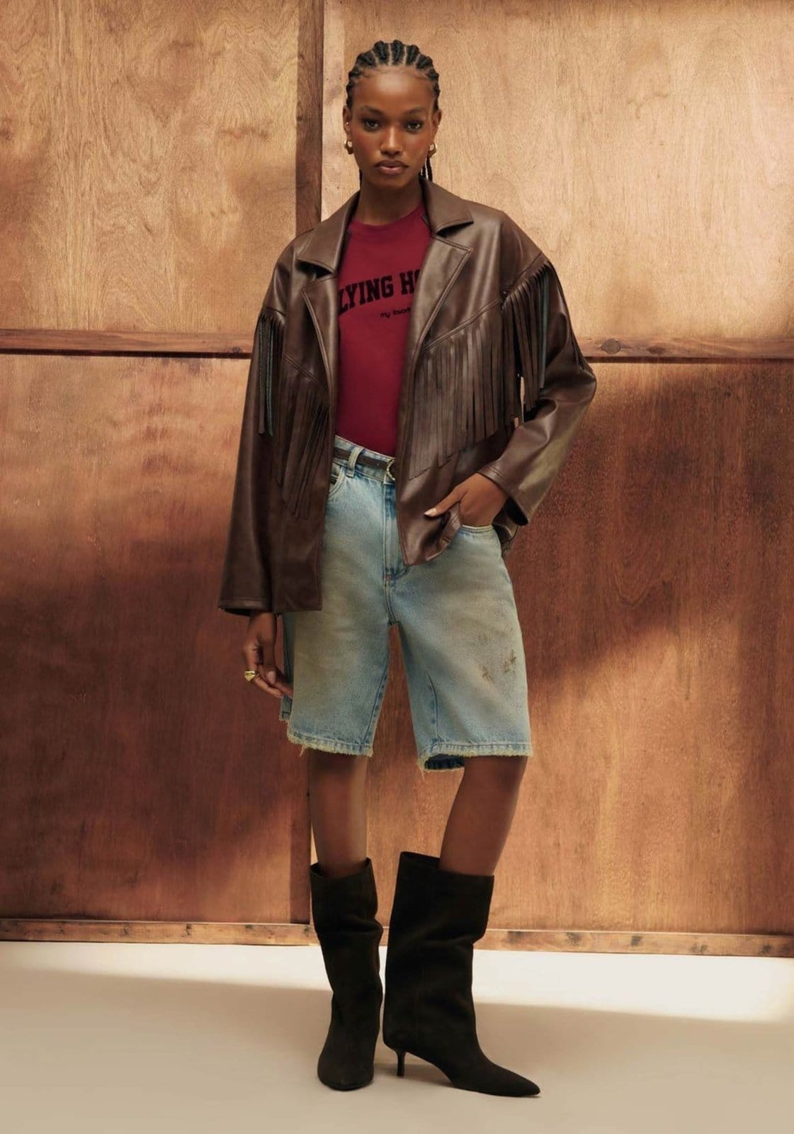 Casaco Oversized Manga Longa com Franjas