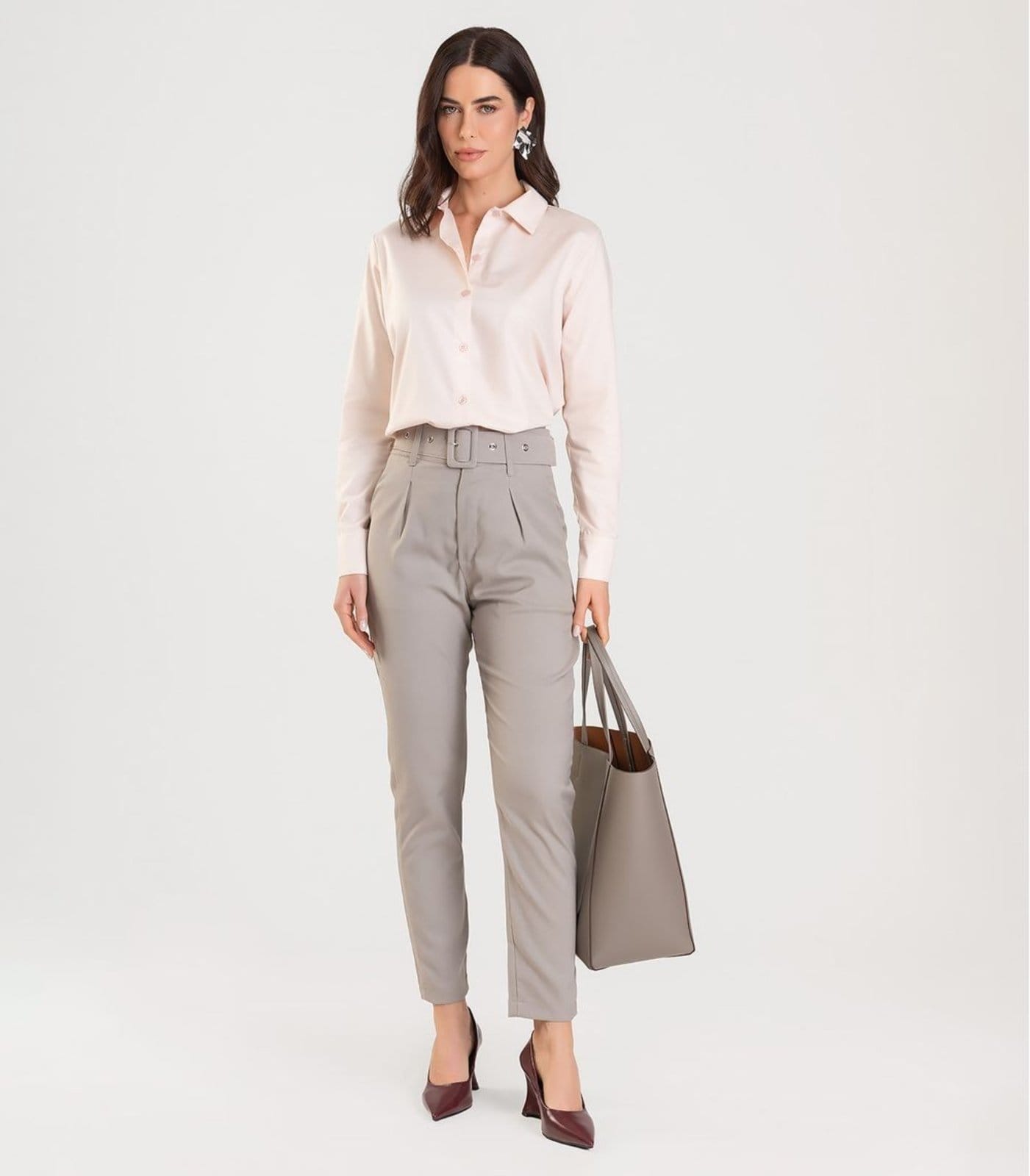 Calça Cenoura Feminina Com Cinto Dianna Baunilha