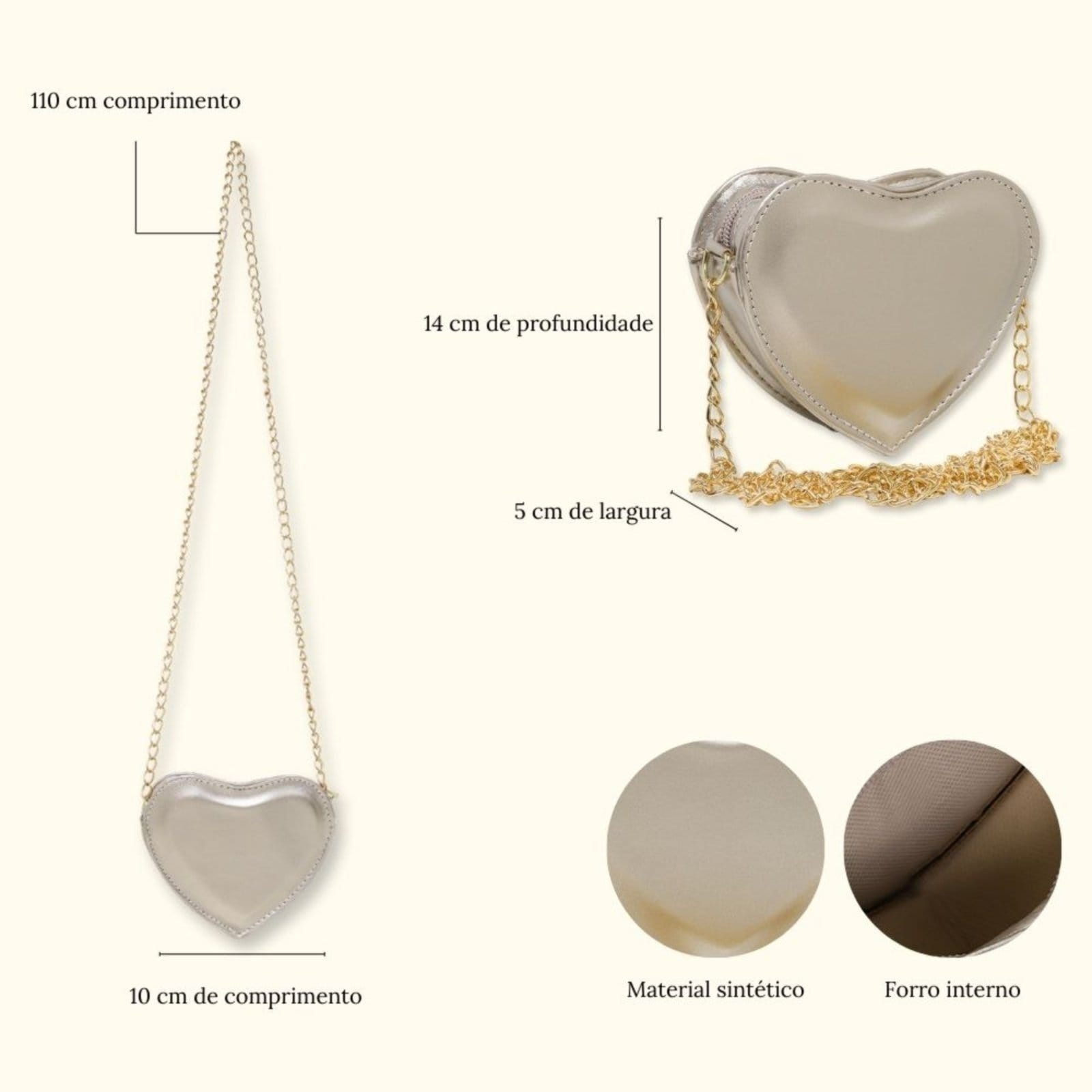 Bolsa Feminina Transversal De Coração alça Dourada Sch 8160 Dourado - 2