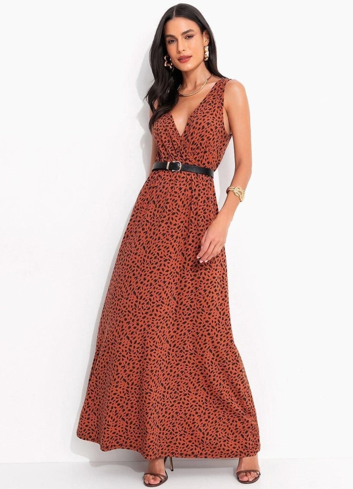 Vestido Malha De Viscose Pinceladas Colorido