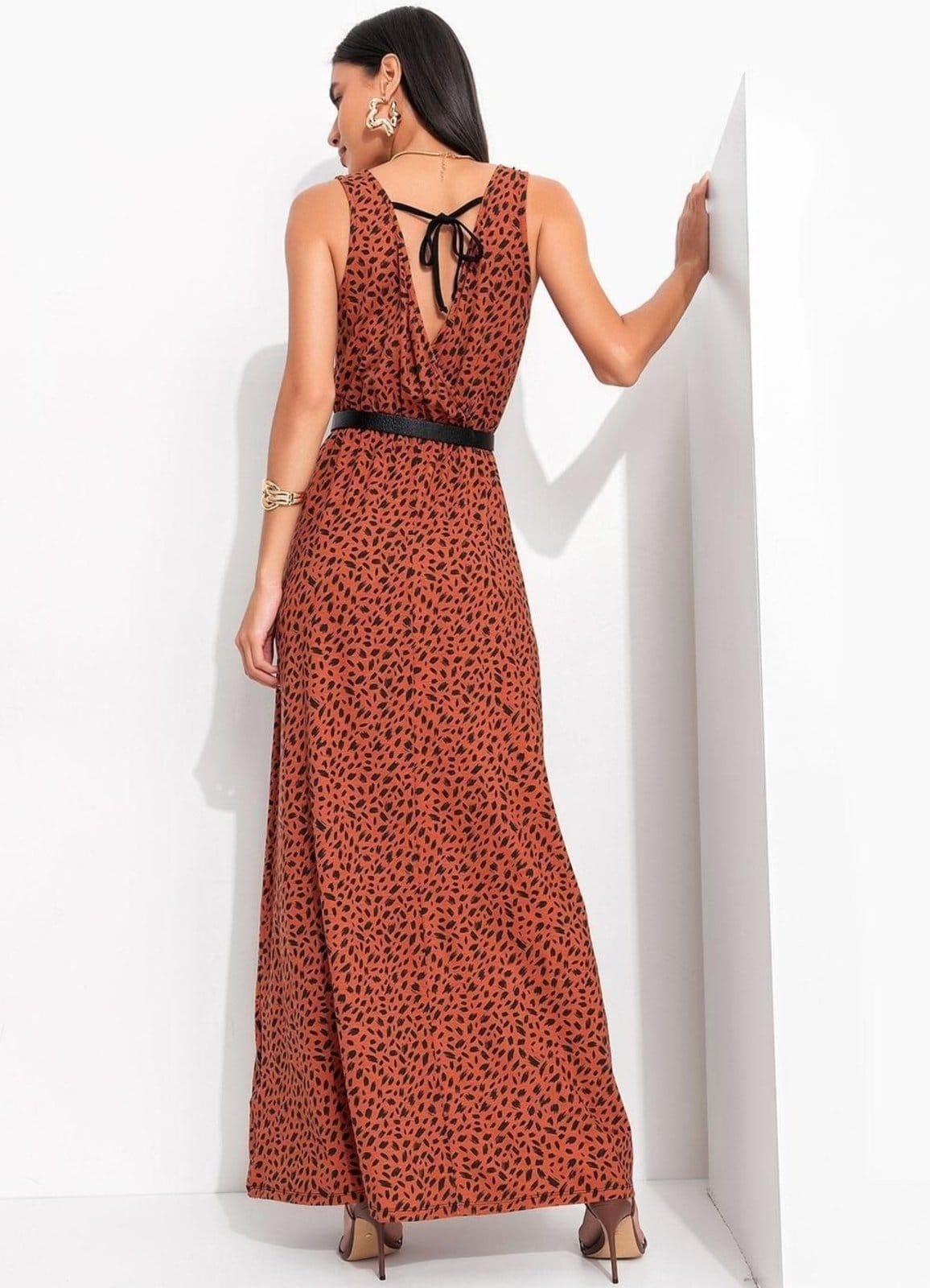 Vista 2 Vestido Malha De Viscose Pinceladas Colorido Quintess marrom