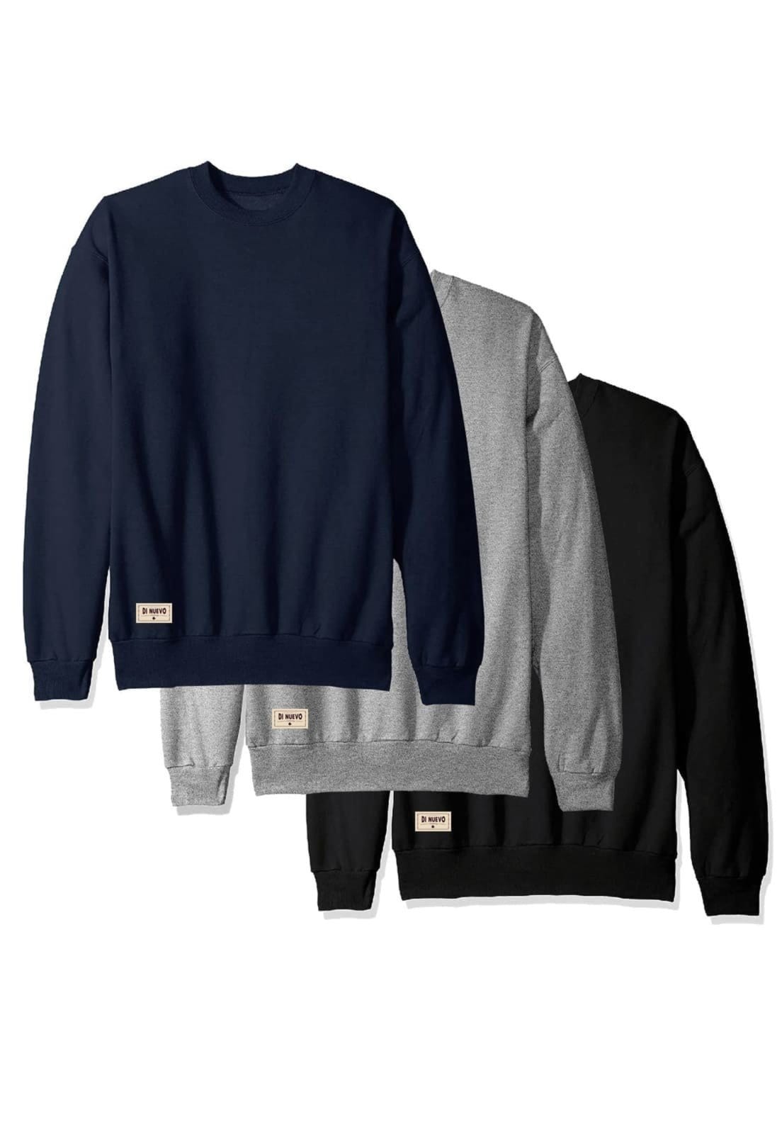 Kit 3 Moletons Gola Careca Básicos Preto, Cinza e Marinho Masculino