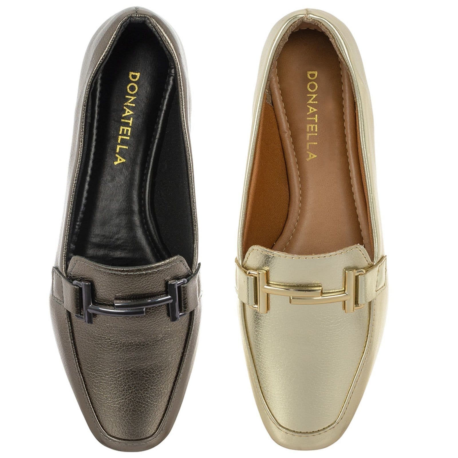 Kit 2 Pares Sapato Feminino Mocassim CM Calçados Bico Quadrado Confort Ouro Light e