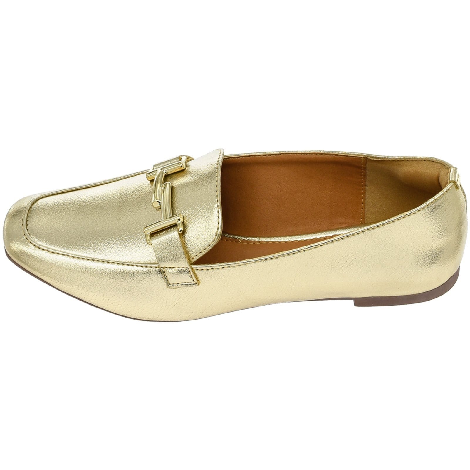 Vista 2 Kit 2 Pares Sapato Feminino Mocassim CM Calçados Bico Quadrado Confort Ouro Light e Monte Shoes dourado/prata velho