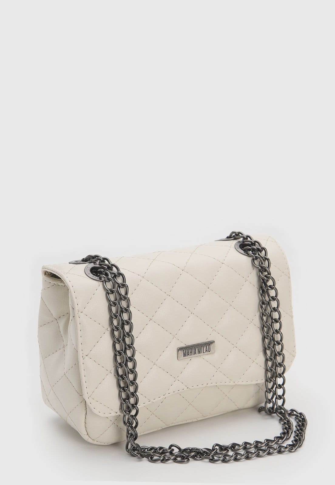 Vista 2 Bolsa Feminina Maria Milão Matelassê Alça Corrente Off-White Maria Milão bege/branco/off-white white