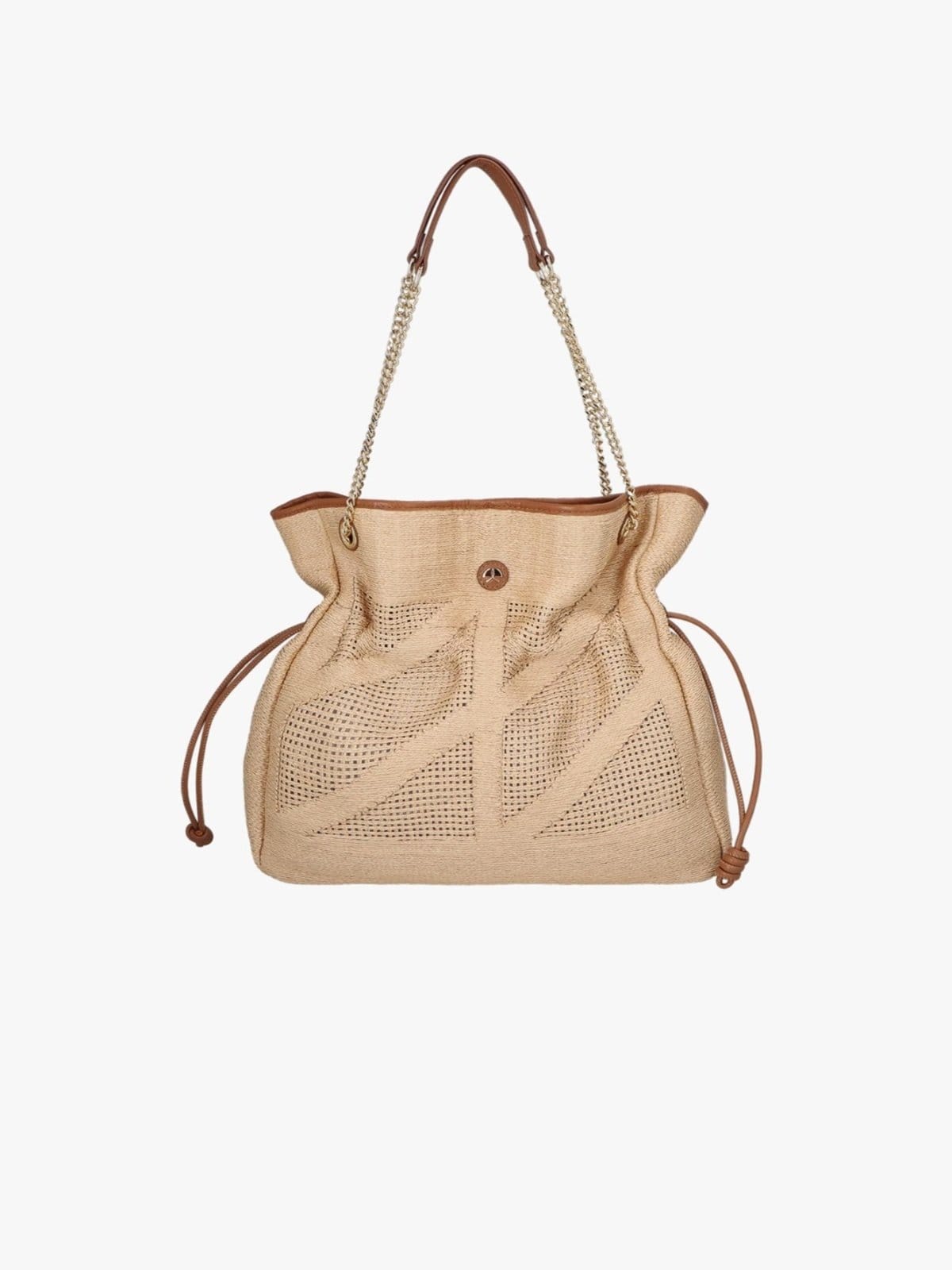 Vista 2 Bolsa Luiza Barcelos Grande Em Palha E Couro Caramelo Com Alça De Corrente Luiza Barcelos bege