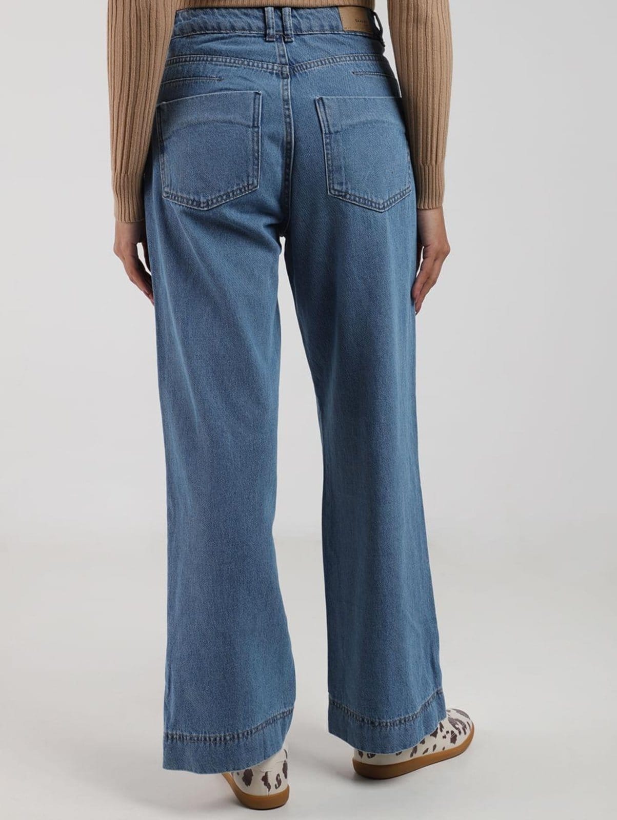 Vista 2 Calça Jeans Wide Leg Petit Sawary Feminina AZUL Sawary unico azul