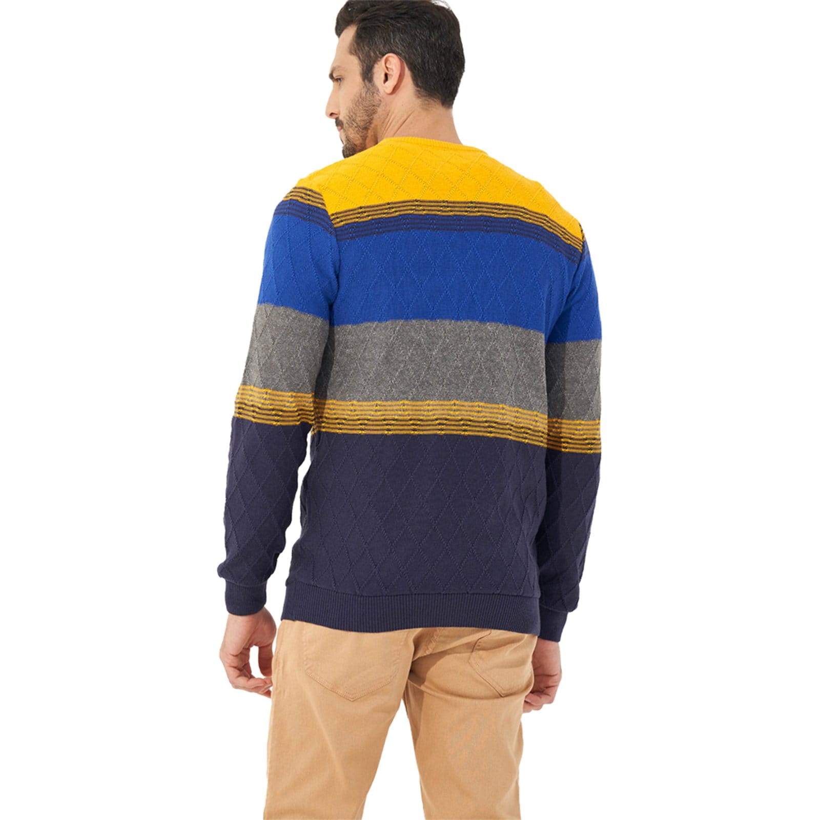 Vista 2 Sueter Tricô Colcci Listrado OU23 Marinho Masculino Colcci azul marinho