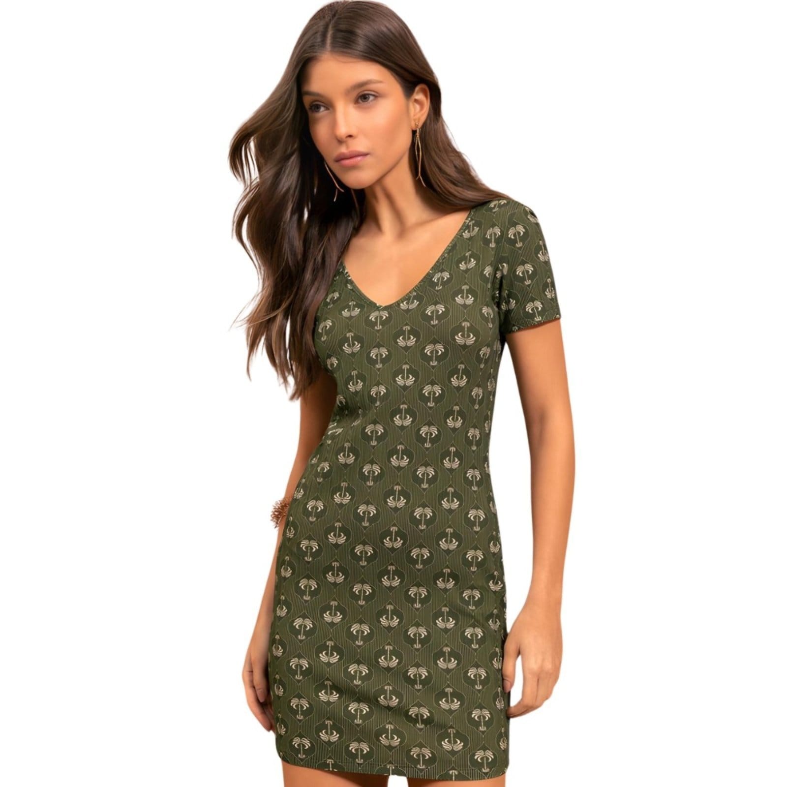 Vestido Estampado Canelado Curto