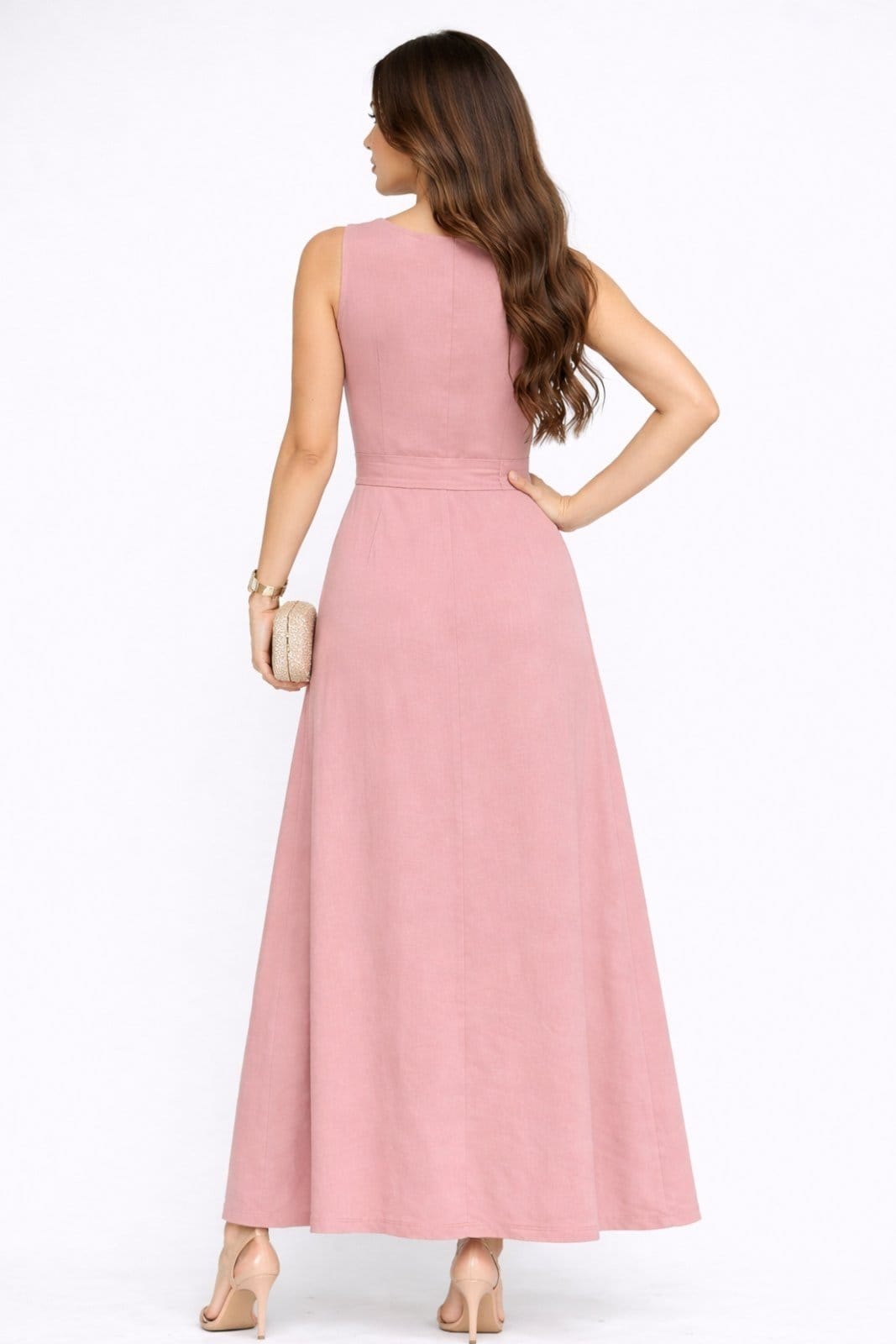 Vista 2 Vestido Midi D Bell Outlet Fashion Amarração Na Cintura D BELL OUTLET FASHION rosê