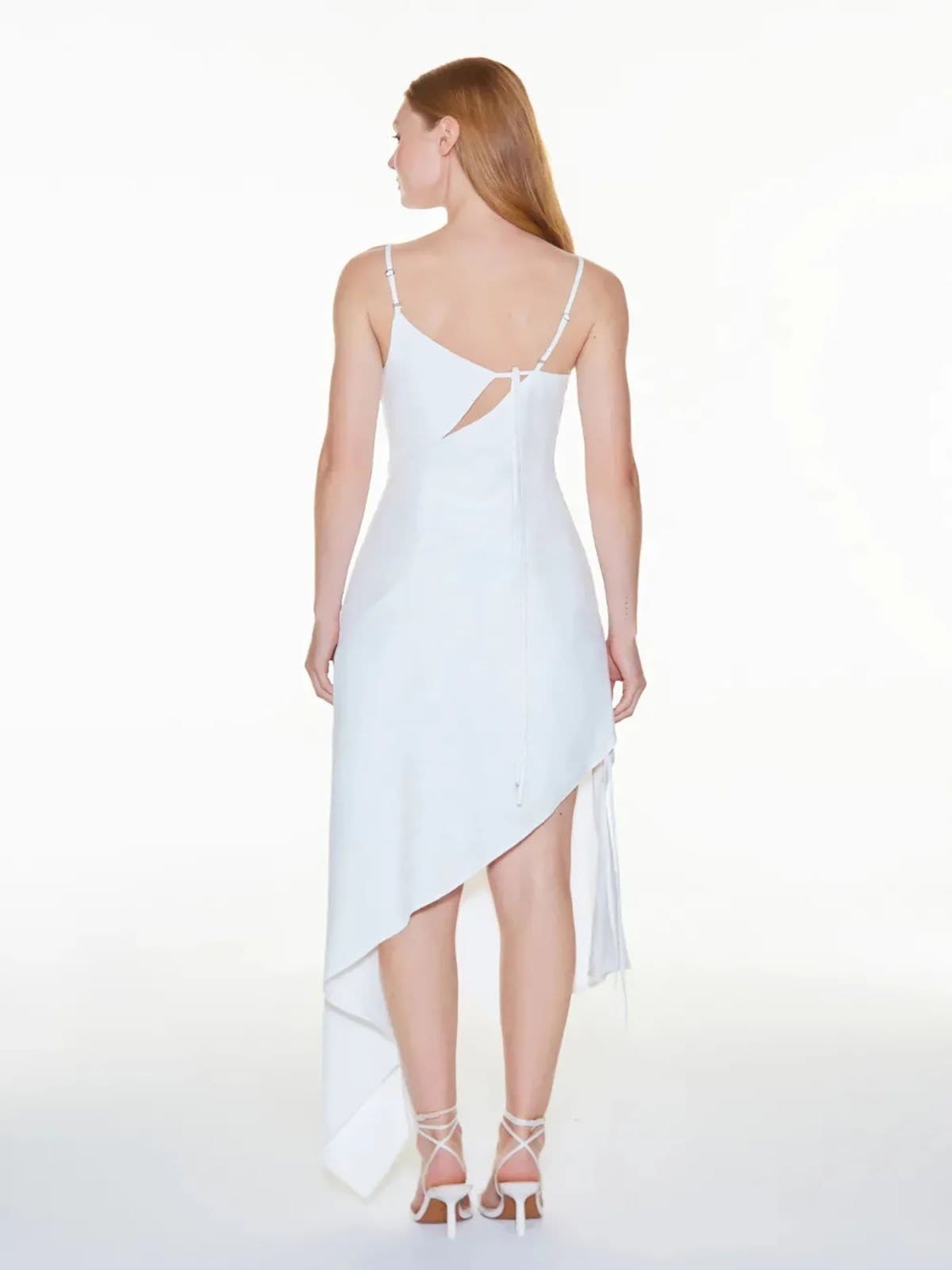Vista 2 Vestido Midi Zen Recortes com Amarração Off White ZEN branco white