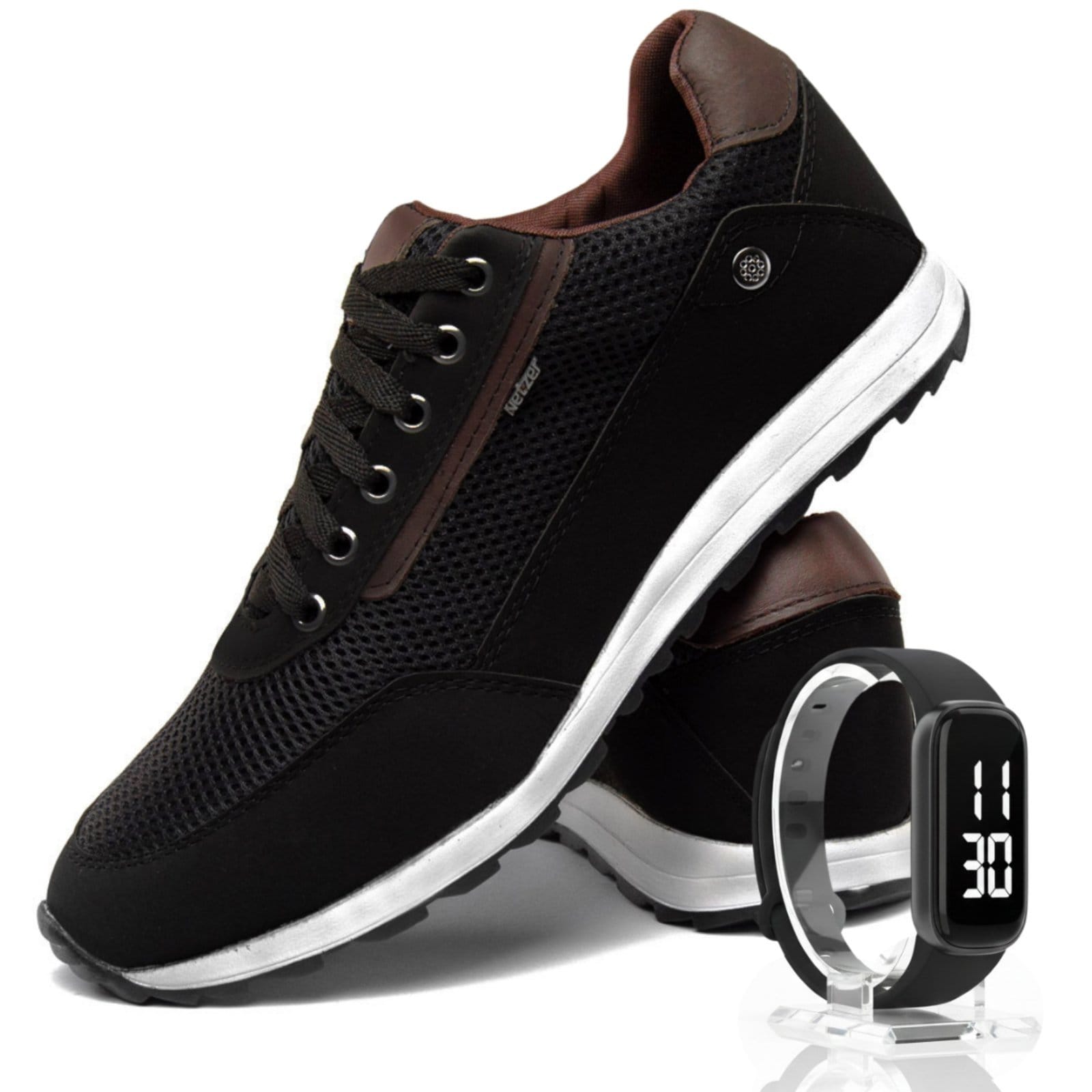 Vista principal Kit Tênis Masculino Sapatênis Jogging Casual + Relógio +Carteira Sapatofran branco/preto