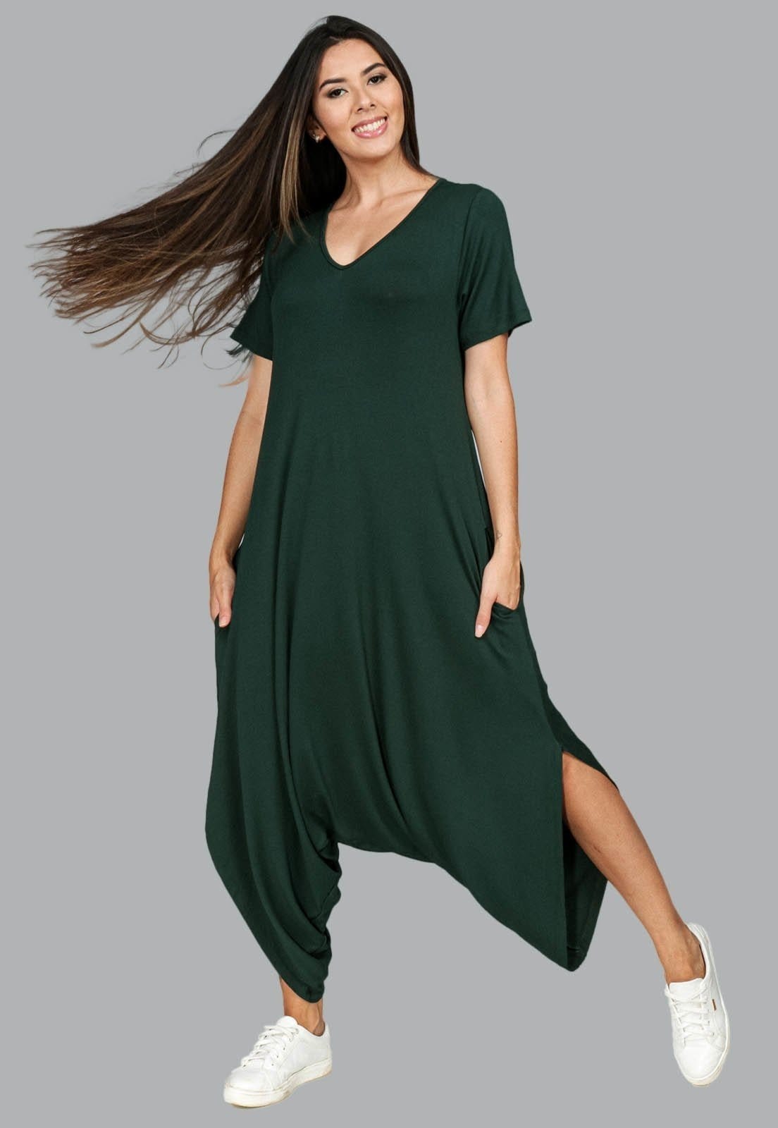 Vista 2 Macacão Saruel Malha Pantacourt com Manga Amazonia Vital Musgo Amazonia Vital verde