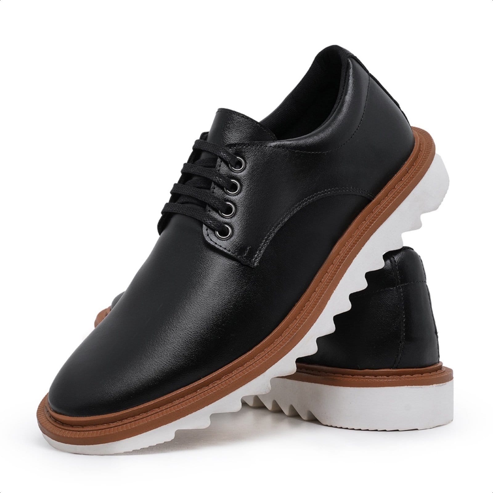 Vista 2 Kit 2 Sapato Social Masculino Derby Solado Tratorado + Cinto e Carteira e Yes Basic marrom/preto