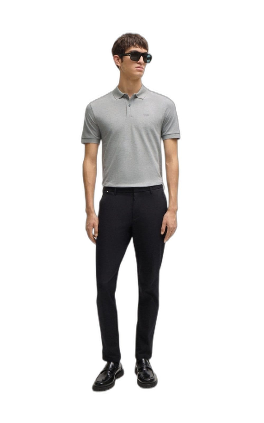 Vista 2 Polo Pallas Regular-Fit De Algodão Com Logo Bordado Boss cinza