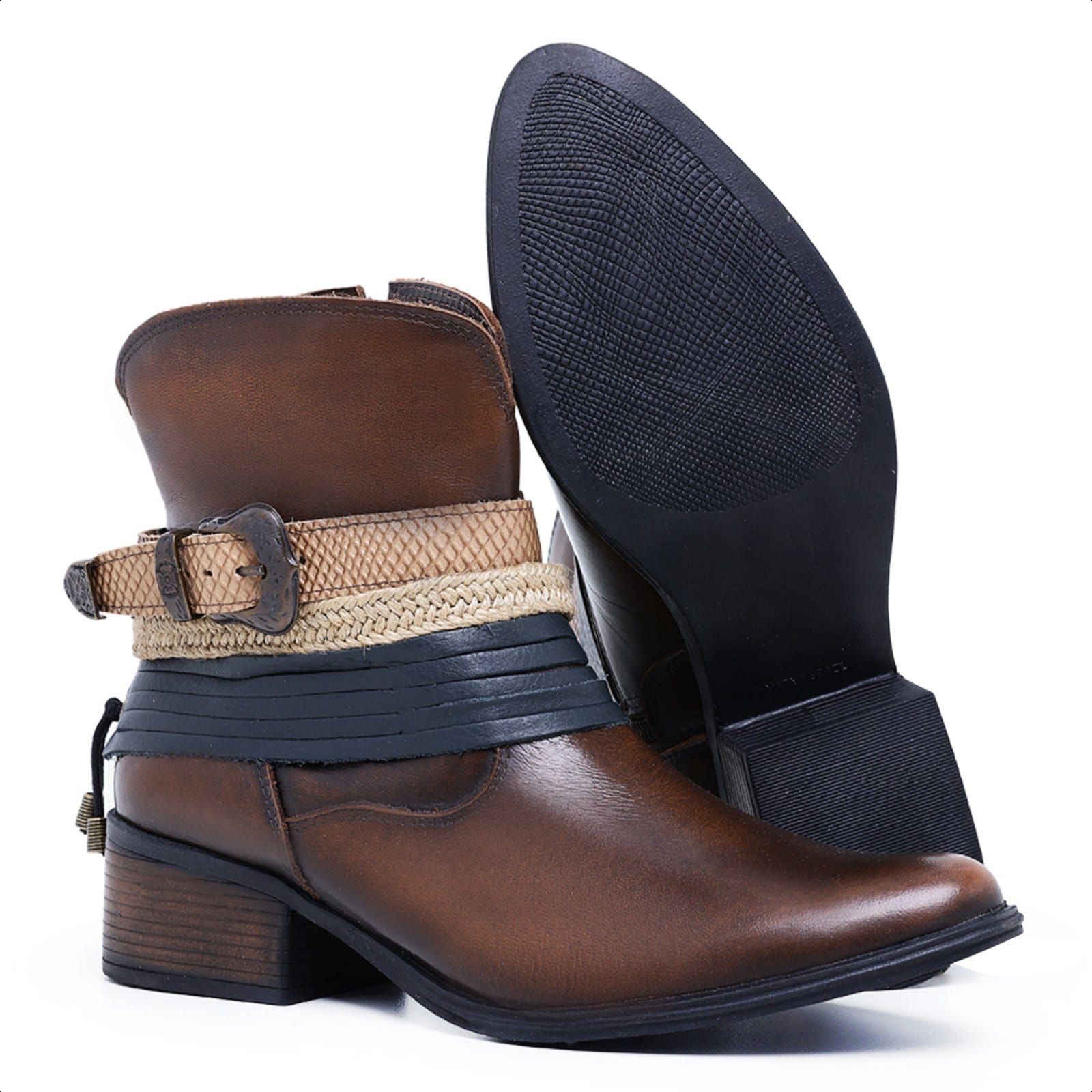 Vista 2 Bota Country Feminina Cano Baixo De Couro Salto de 4 cm Cano 15 cm Mod.1130 Havana Mister Couros marrom