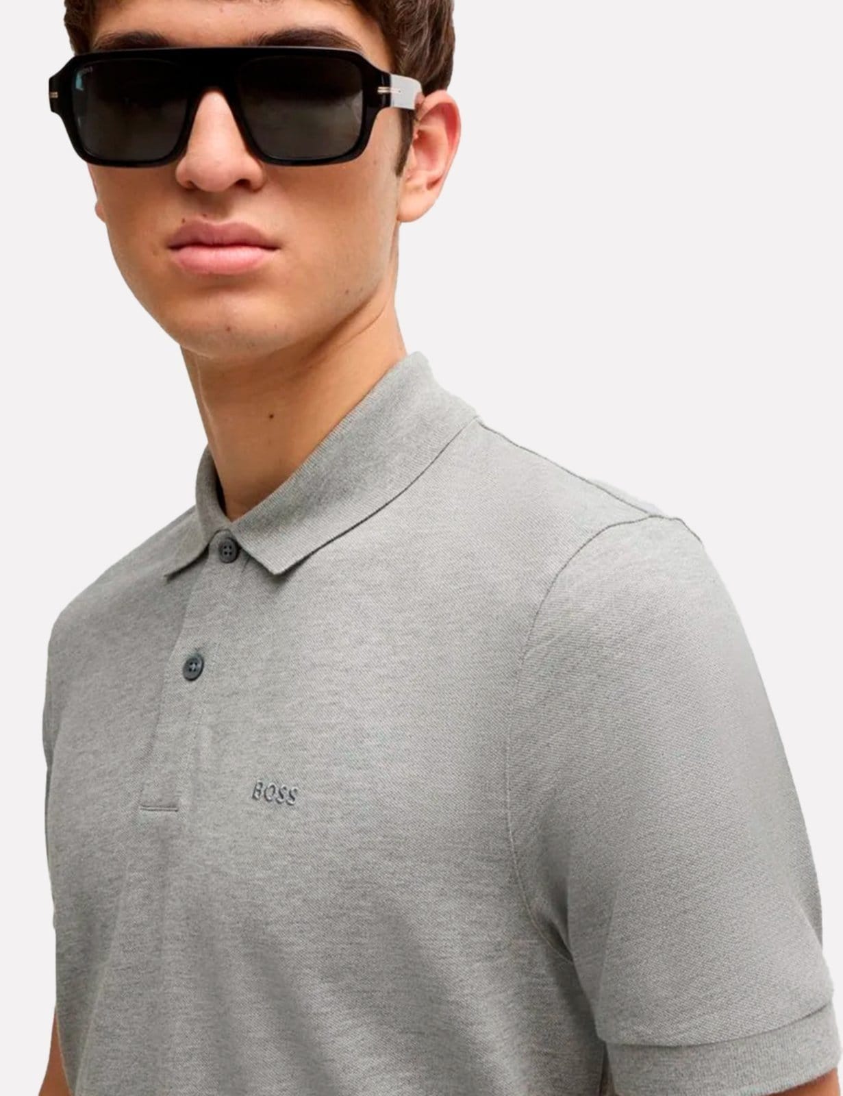 Vista 2 Polo Hugo Boss Masculina Regular Pallas Mescla Hugo Boss cinza
