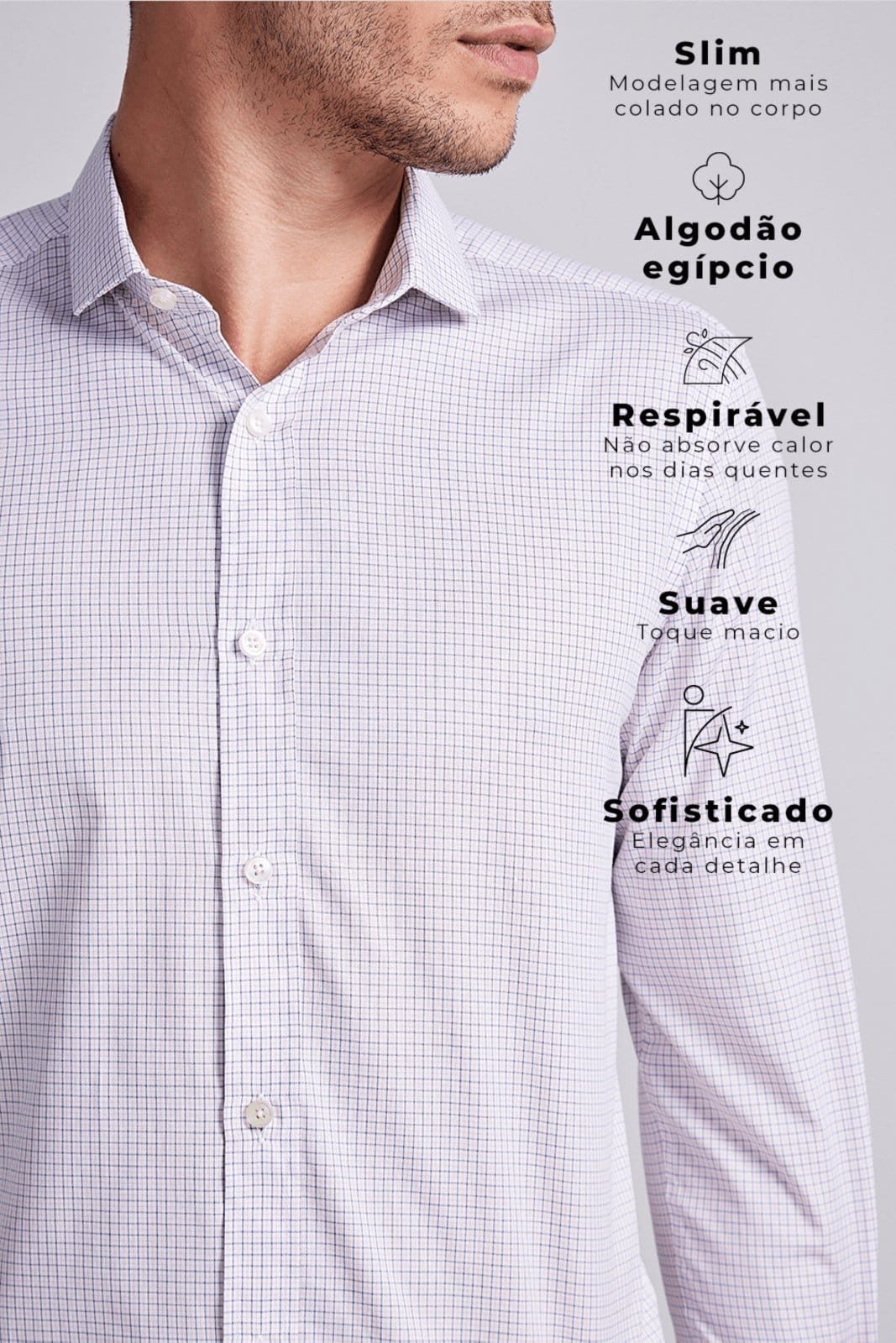 Vista 2 HIGHSTIL Camisa Algodão Egípcio Slim Fit Listrada - Branco Claro HIGHSTIL rosa