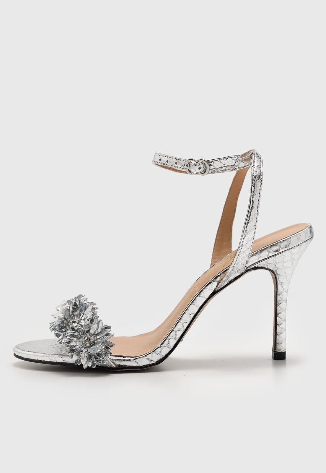 Sandália Feminina Luiza Barcelos Salto Fino Flores Metalizada