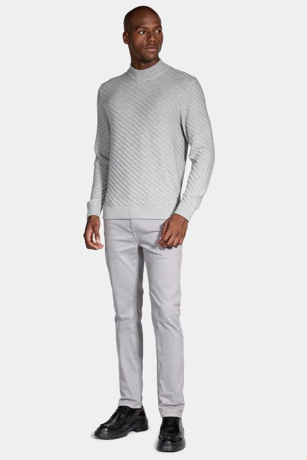 Vista 2 Tricot Aramis Manga Longa Gola Midi Mescla Aramis cinza