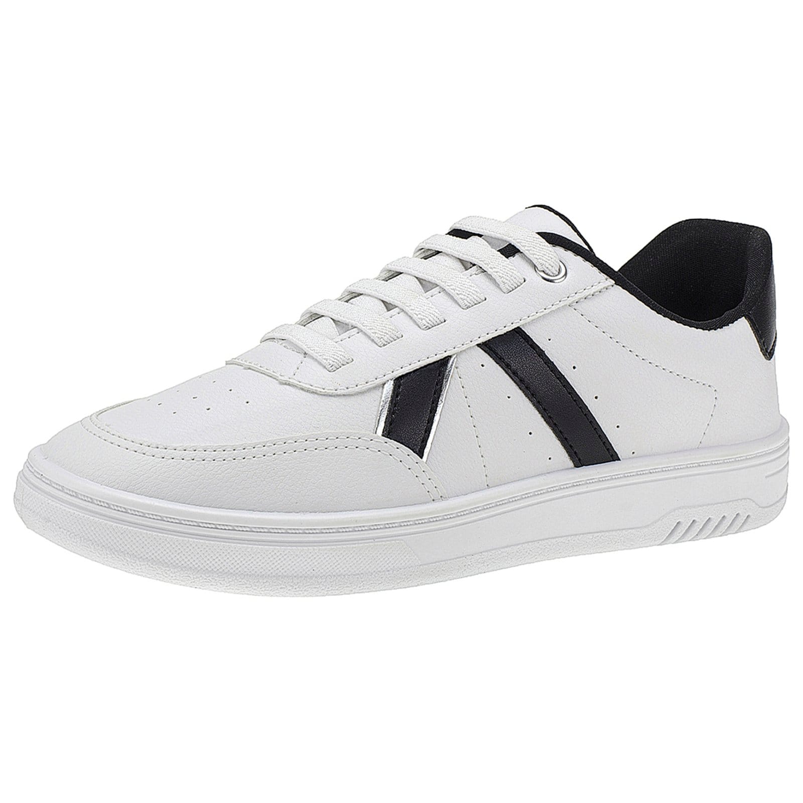 Tênis Lóris Shoes Casual Feminino Detalhe em V Metalizado Cadarço de Elástico Solado Macio 33008 com Preto