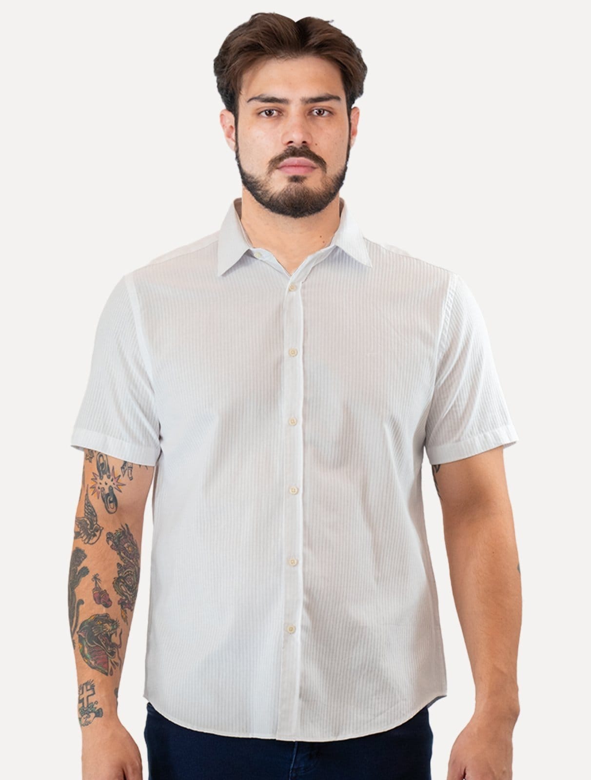 Camisa Aramis Masculina Slim Algodão Textura Listrada Branca