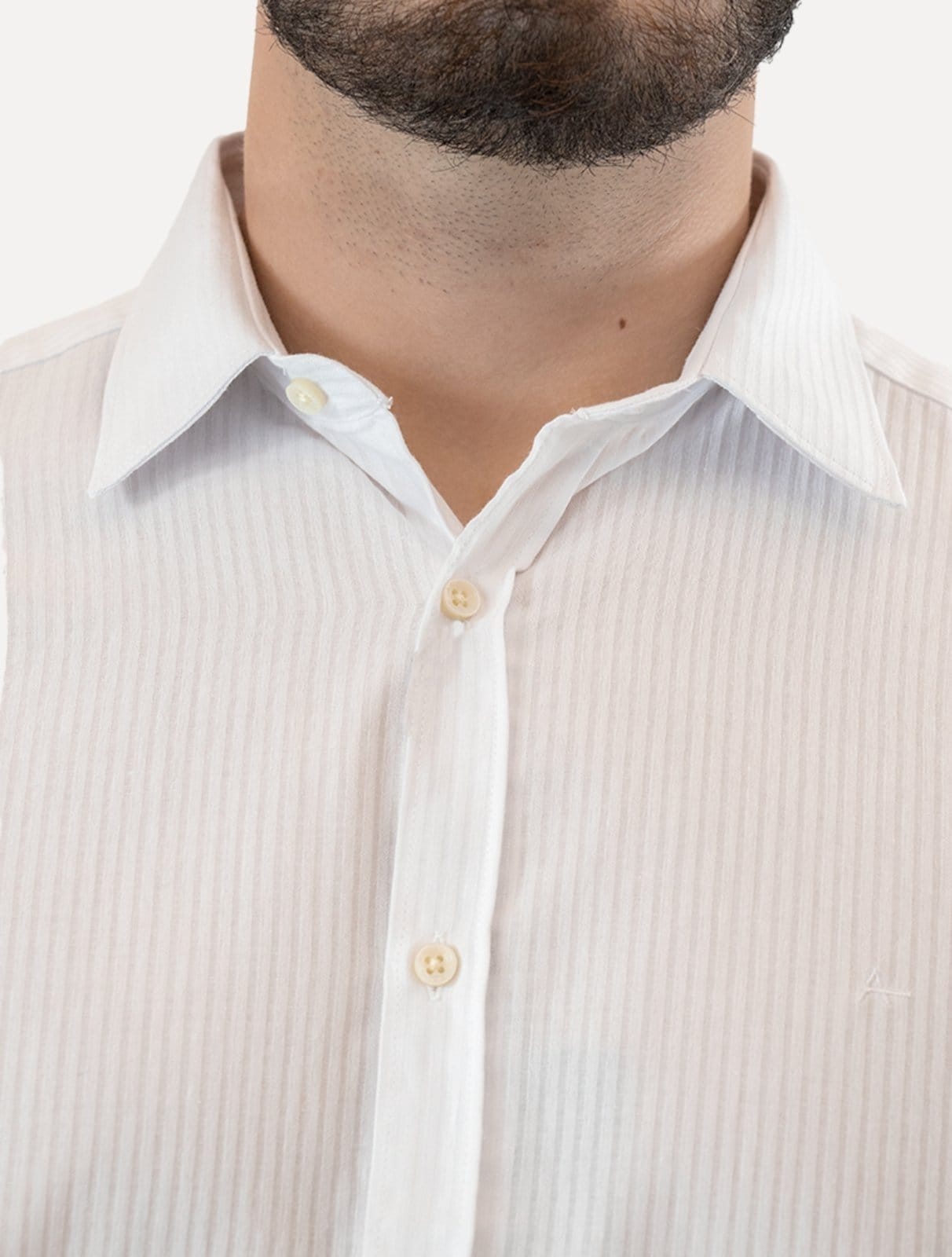 Vista 2 Camisa Aramis Masculina Slim Algodão Textura Listrada Branca Aramis branco