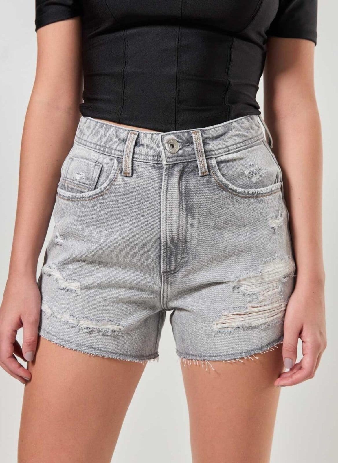 Vista 2 Short Jeans Cinza Desfiado Youcom multicolorido