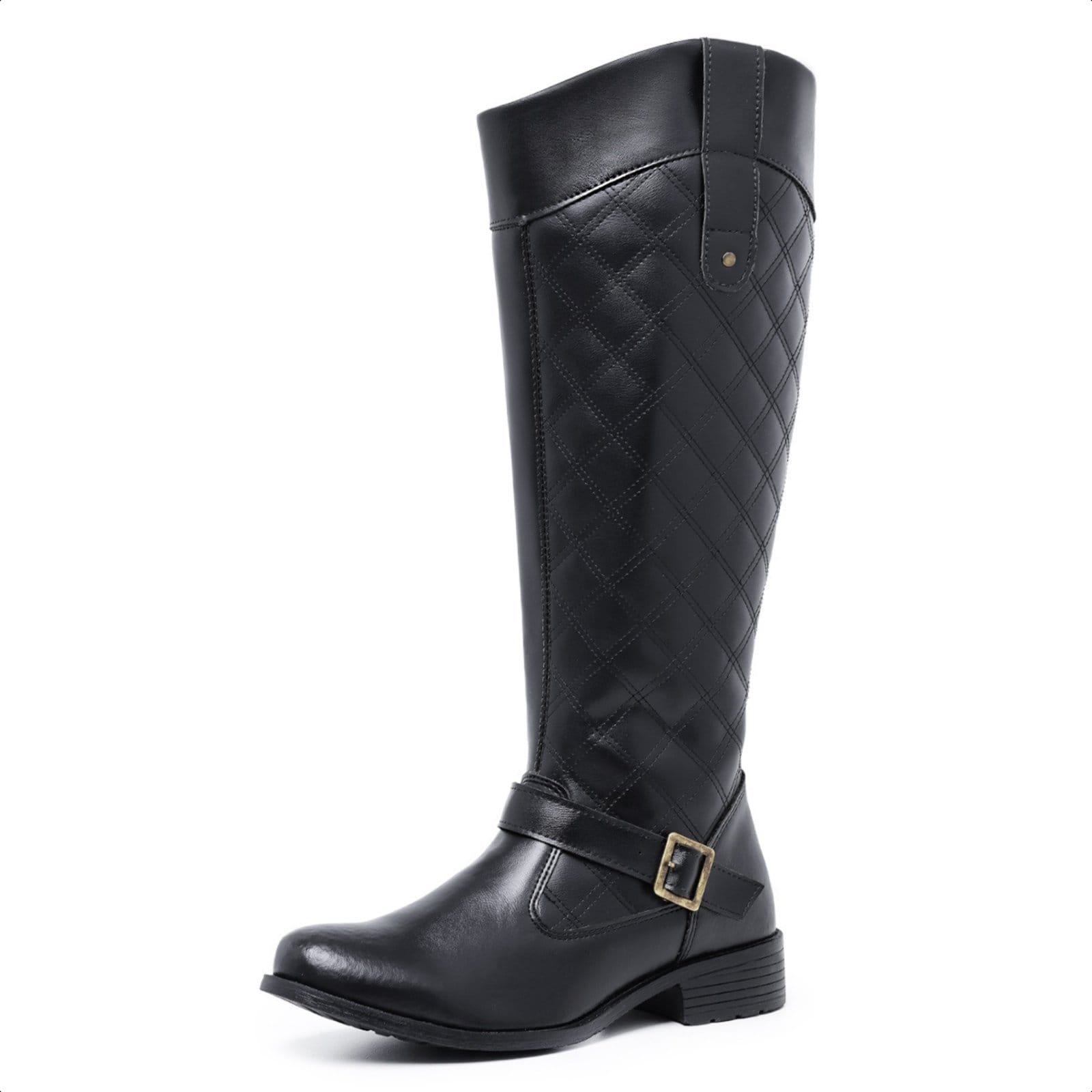 Bota Cano Alto Longo Feminina Salto Baixo Montaria Preta