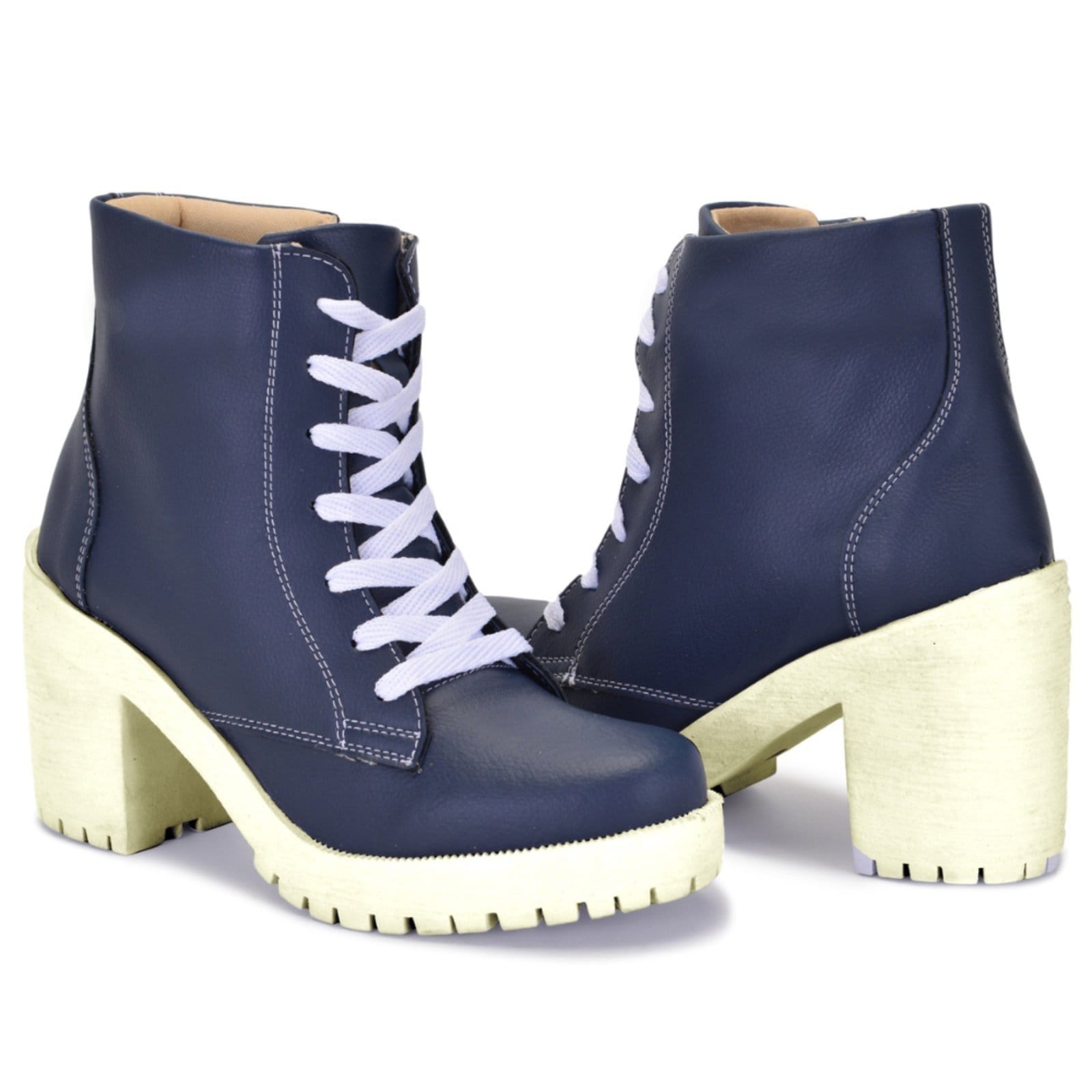 Vista 2 Bota Coturno Feminino Cano Curto Salto Médio ROMEU E JULIETA SHOES azul marinho