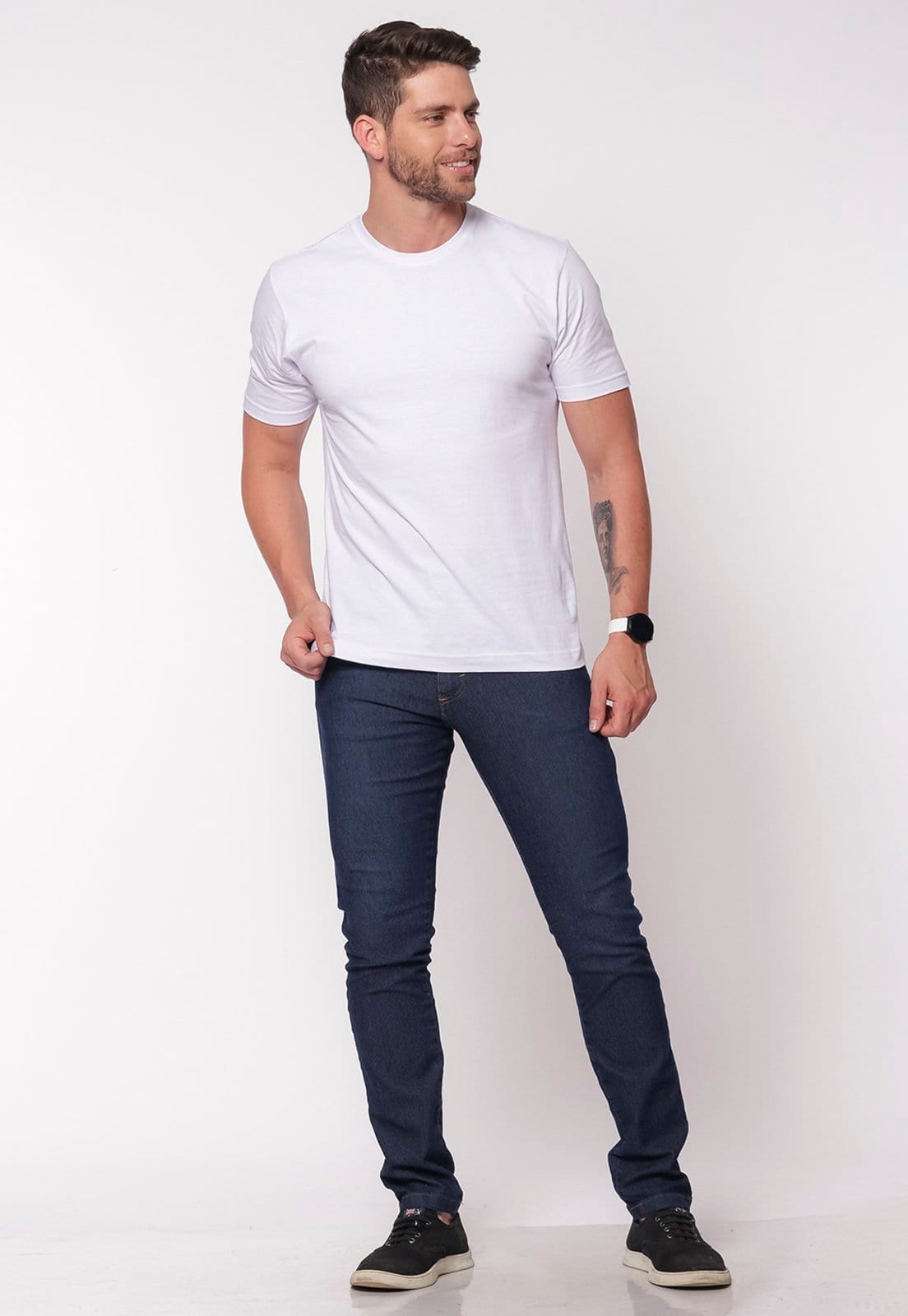 Vista 2 Calça Jeans Masculina Slim Elastano Conforto 7877 Macaw azul/azul marinho azul