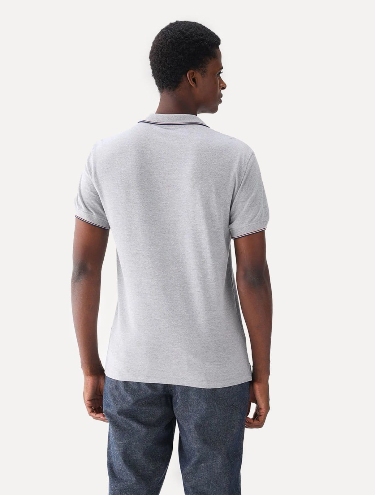 Vista 2 Polo Dudalina Masculina Piquet Gola Frisos Degrade Mescla Dudalina cinza