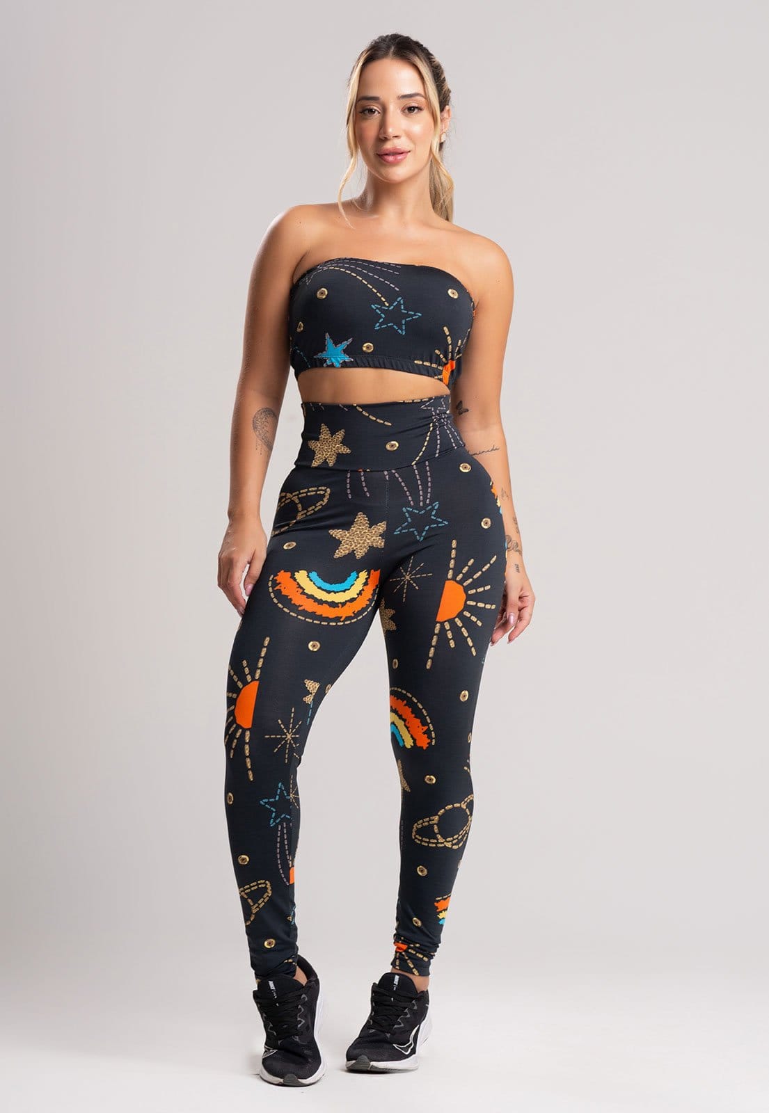 Vista 2 Calça Legging MVB Modas Cintura Alta Fitness Cosmic Mvb Modas estampado/multicolorido/preto