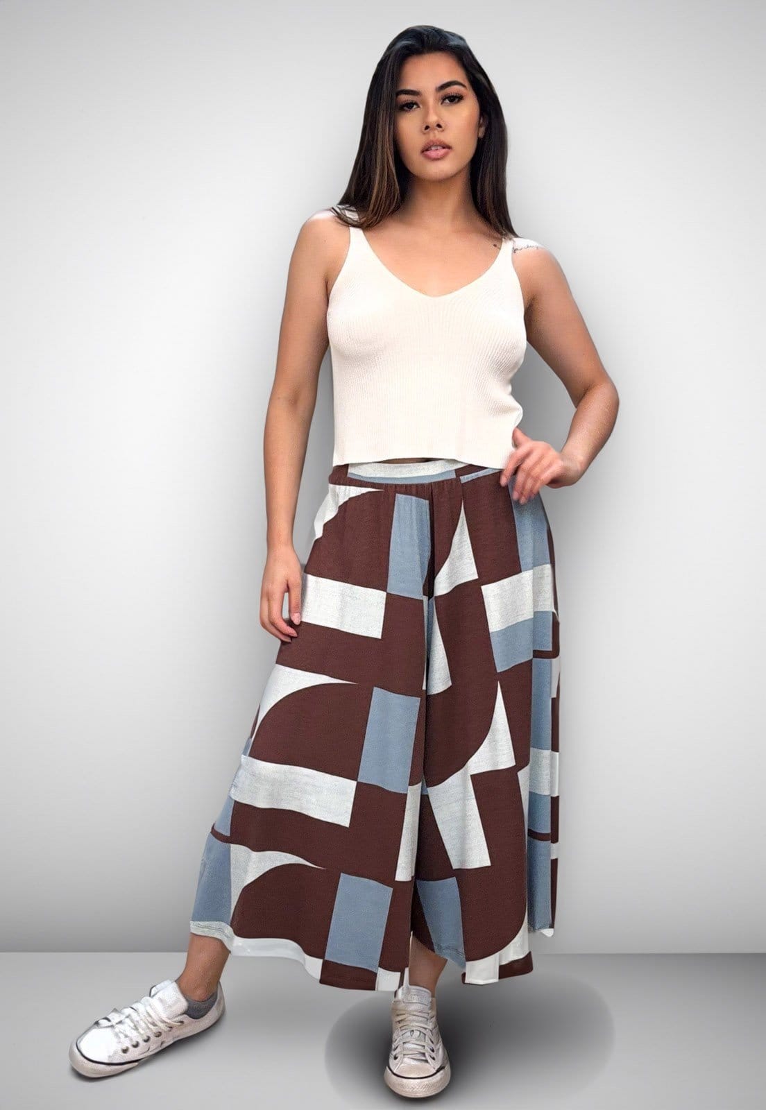 Calça Pantacourt Cabanafree Saia Malha Macaúba Estampa Santa Rosa do Tocantins