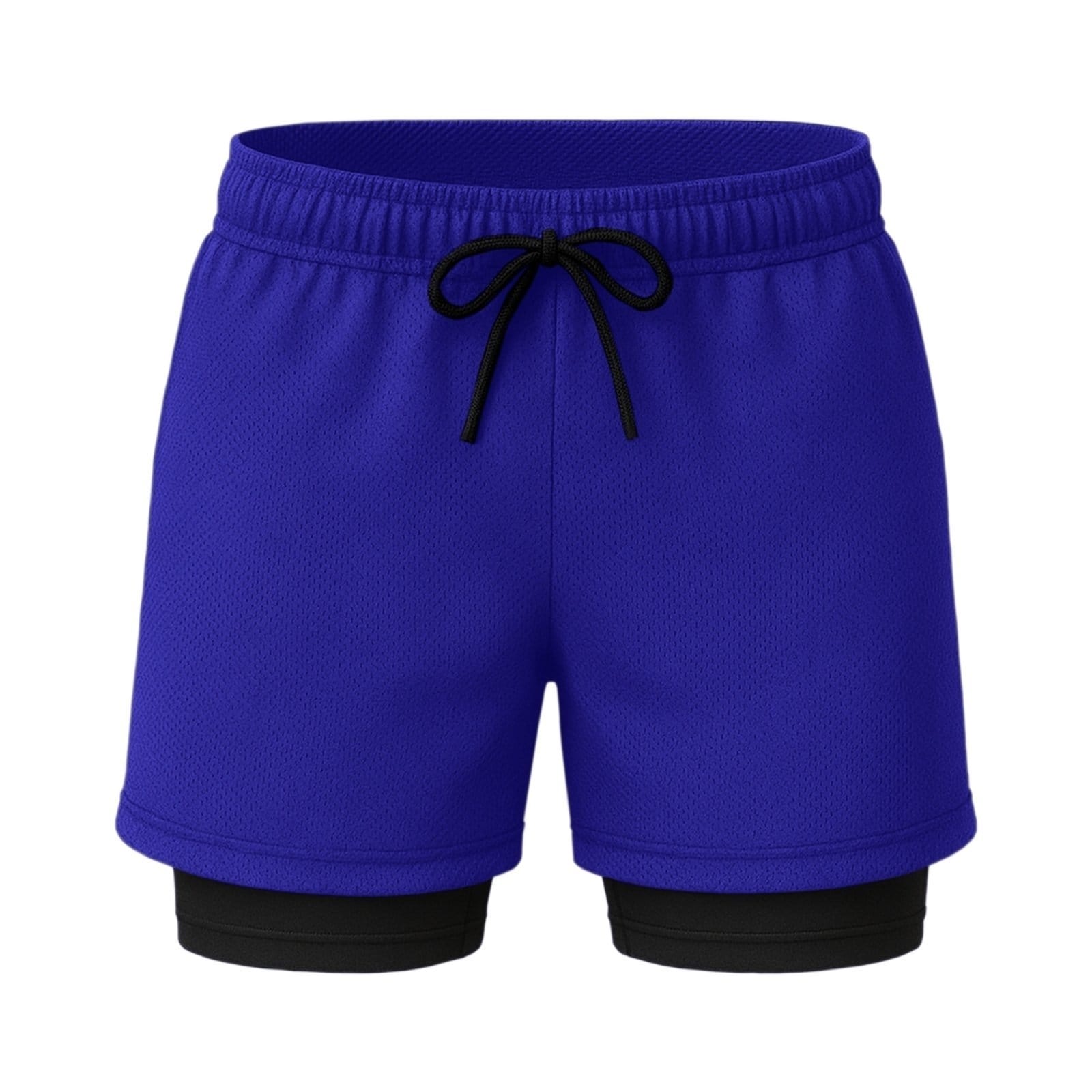 Vista 2 Kit 2 Shorts Treino Dry Fit Térmico 2 em 1 com Bolso para Celular e Porta-Toalha Calção Fitness Academia Relaxado azul