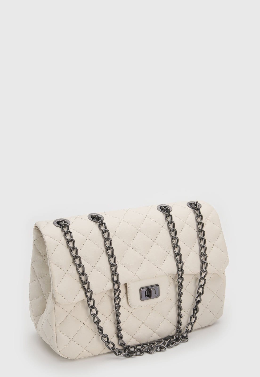 Vista 2 Bolsa Feminina Maria Milão Corrente Matelassê Off-White Maria Milão bege/branco white
