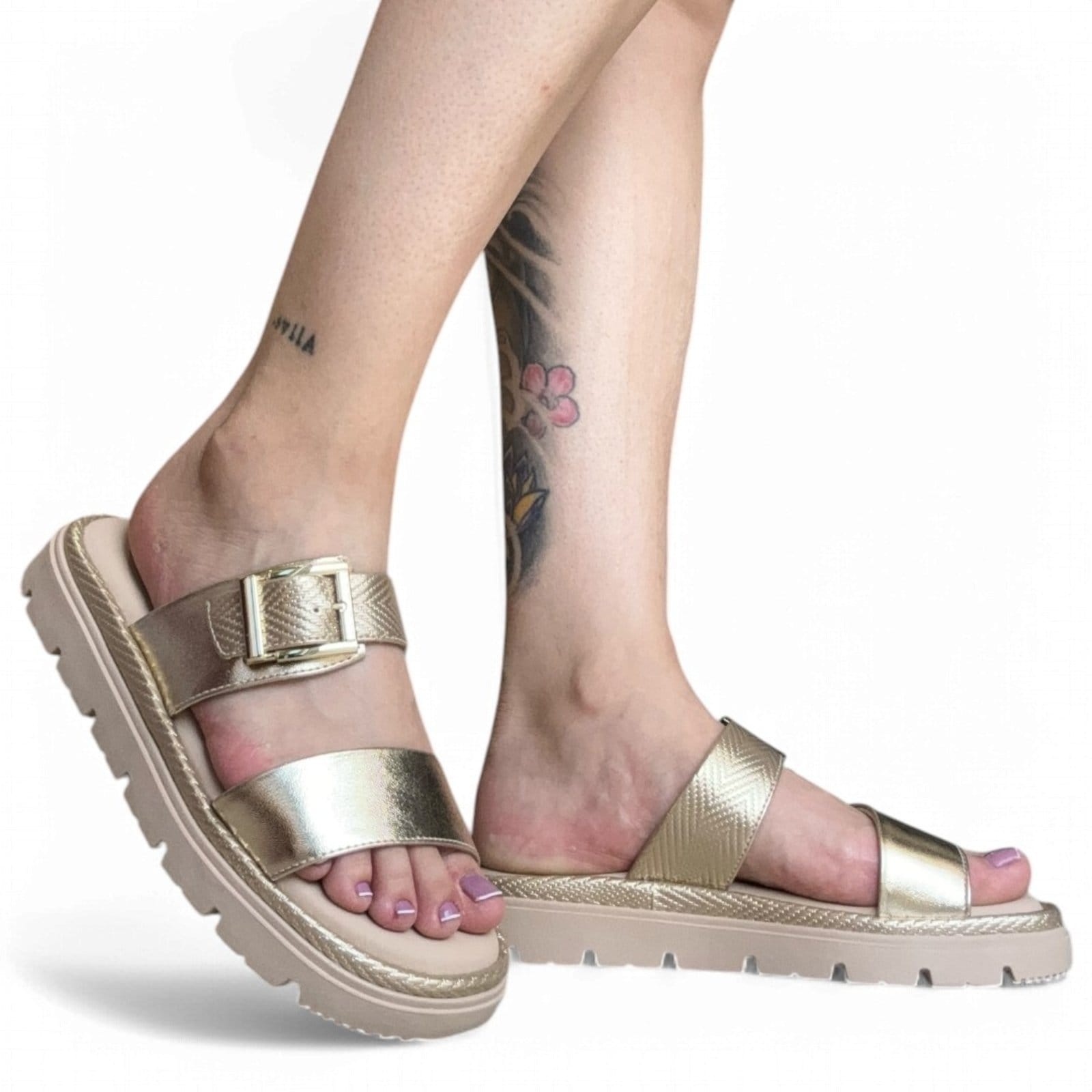 Vista 2 Chinelo Feminino Flatform Ouro Comfortflex 2546303-5 Comfortflex dourado