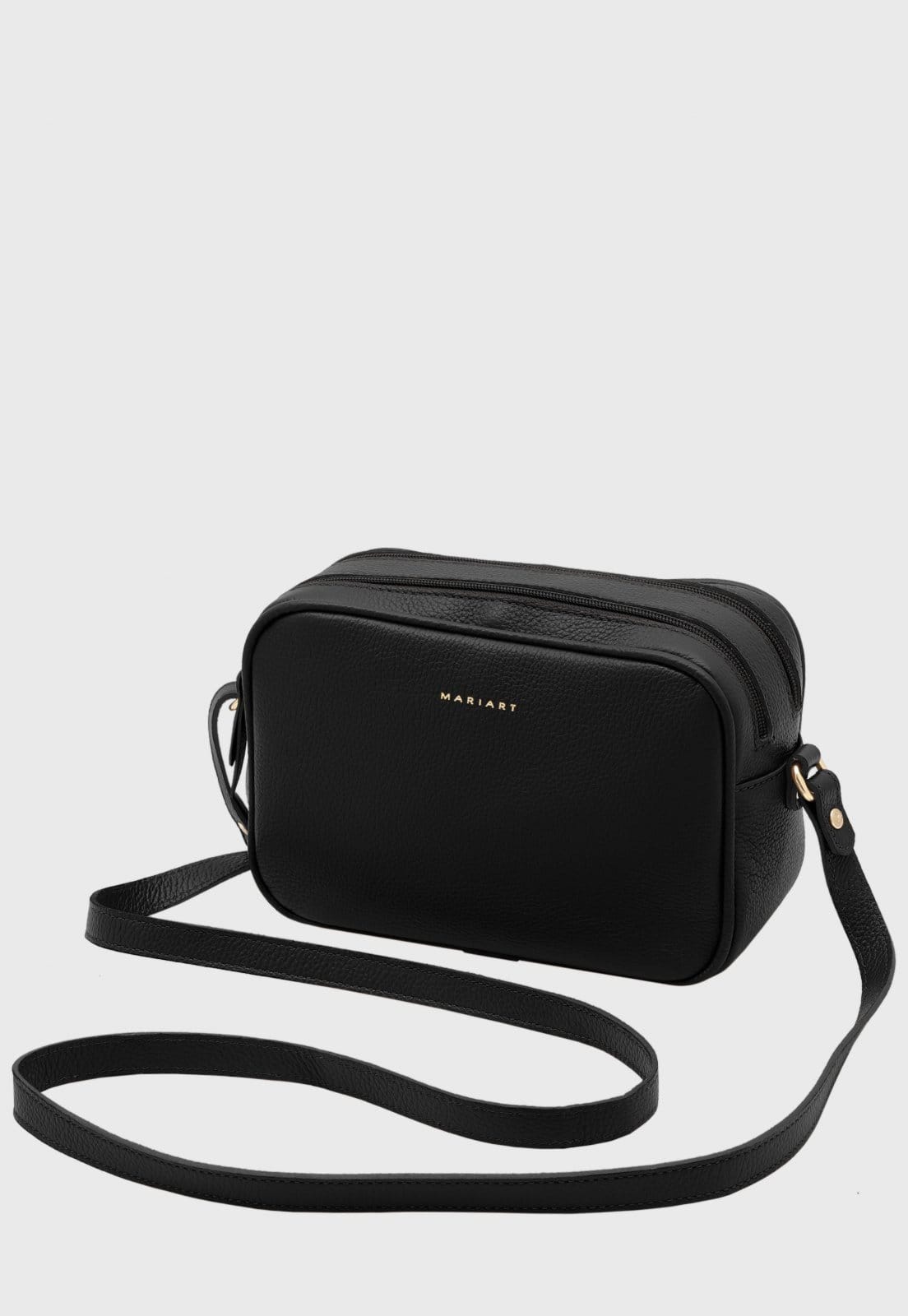 Bolsa Transversal de Couro Mariart Cajuína Preta