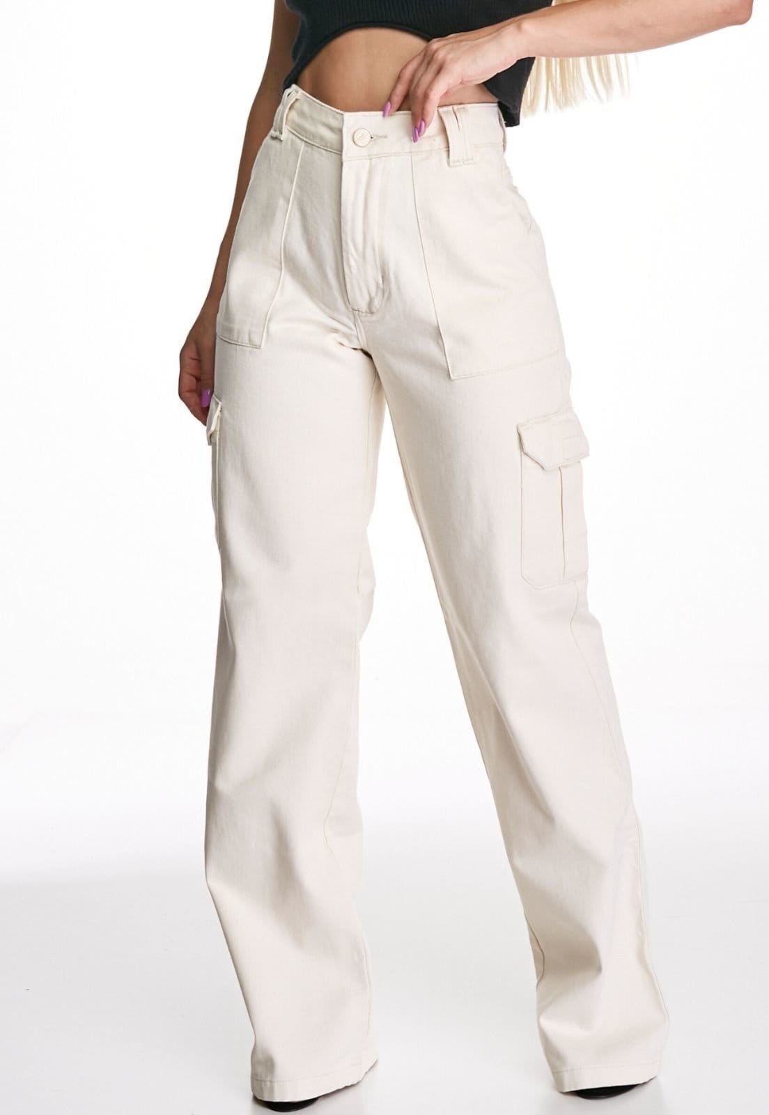 Calça Sarja HNO Jeans Cargo Ana Off White