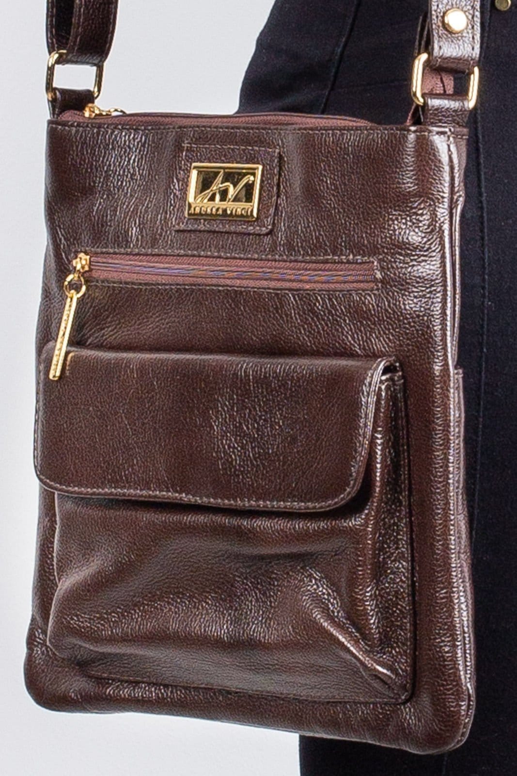 Vista 2 Bolsa transversal de couro liso Karen - Café Andrea Vinci vermelho