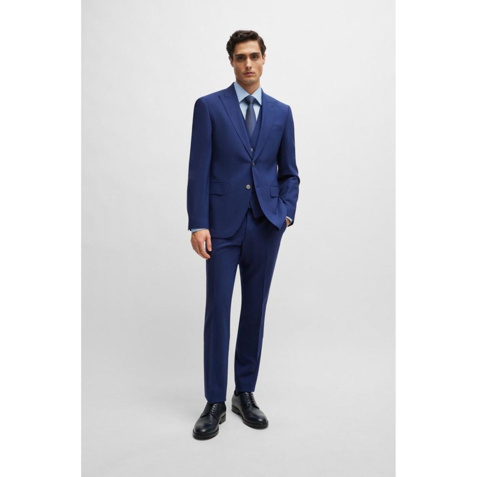 Vista 2 Camisa Regular Fit Em Popeline De Algodão Easy Iron Boss azul